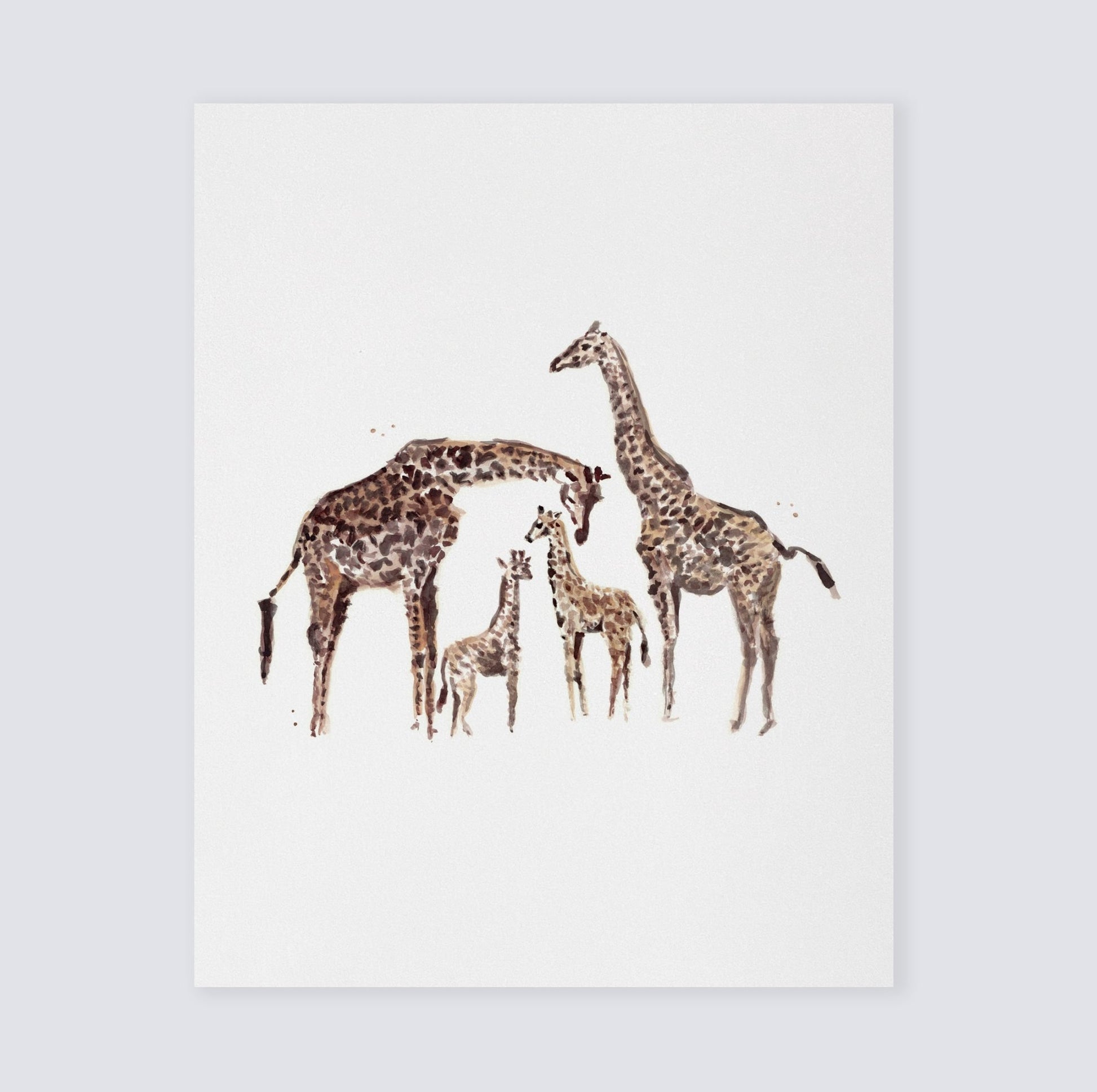 Giraffe Family of 4 Safari Animal Watercolor Art Print - Art Prints - Moon Rock Prints