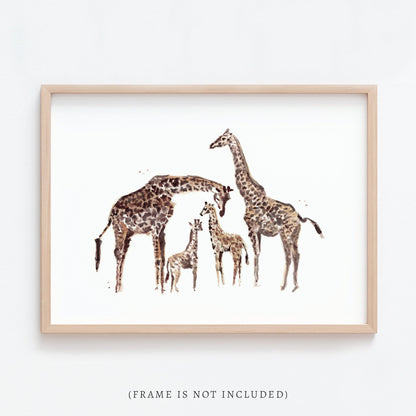 Giraffe Family of 4 Safari Animal Watercolor Art Print - Art Prints - Moon Rock Prints