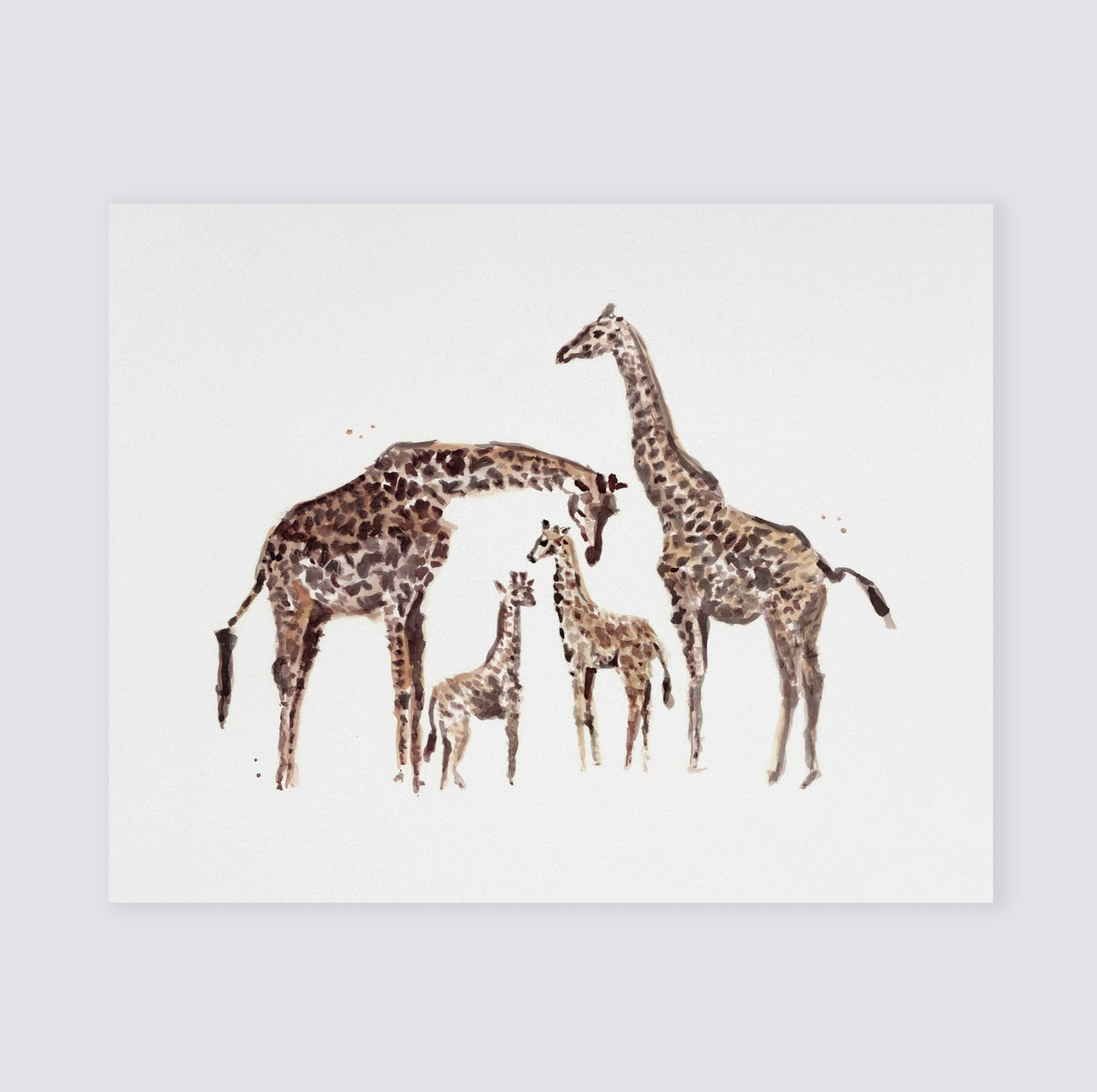 Giraffe Family of 4 Safari Animal Watercolor Art Print - Art Prints - Moon Rock Prints