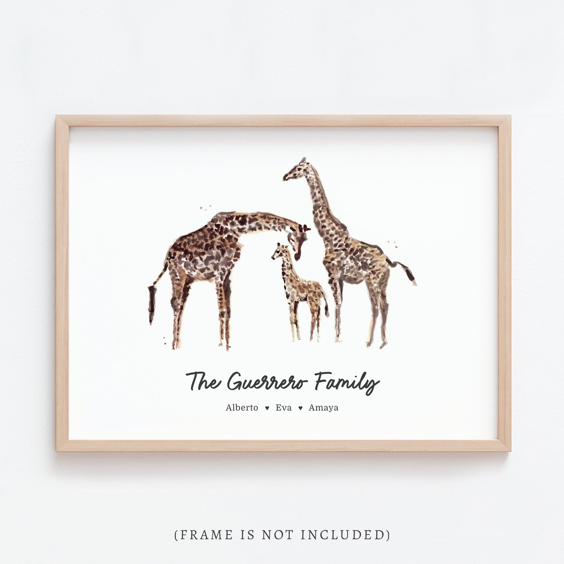 Giraffe Family Personalized Watercolor Art Print - Art Prints - Moon Rock Prints