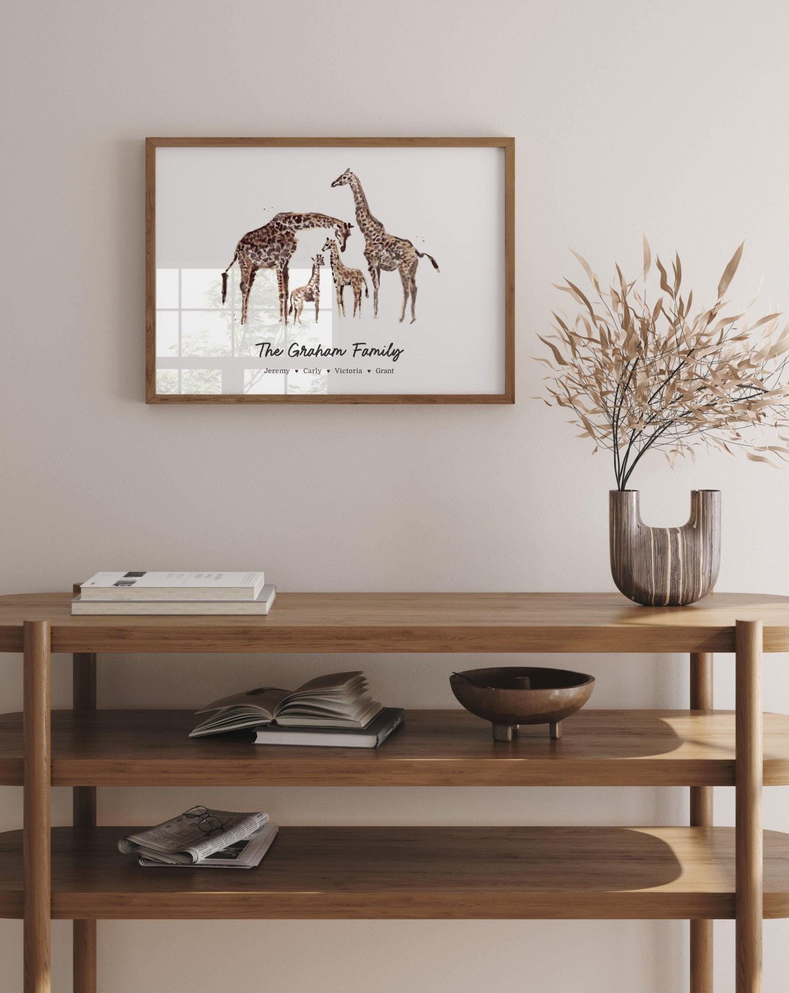 Giraffe Family Personalized Watercolor Art Print - Art Prints - Moon Rock Prints