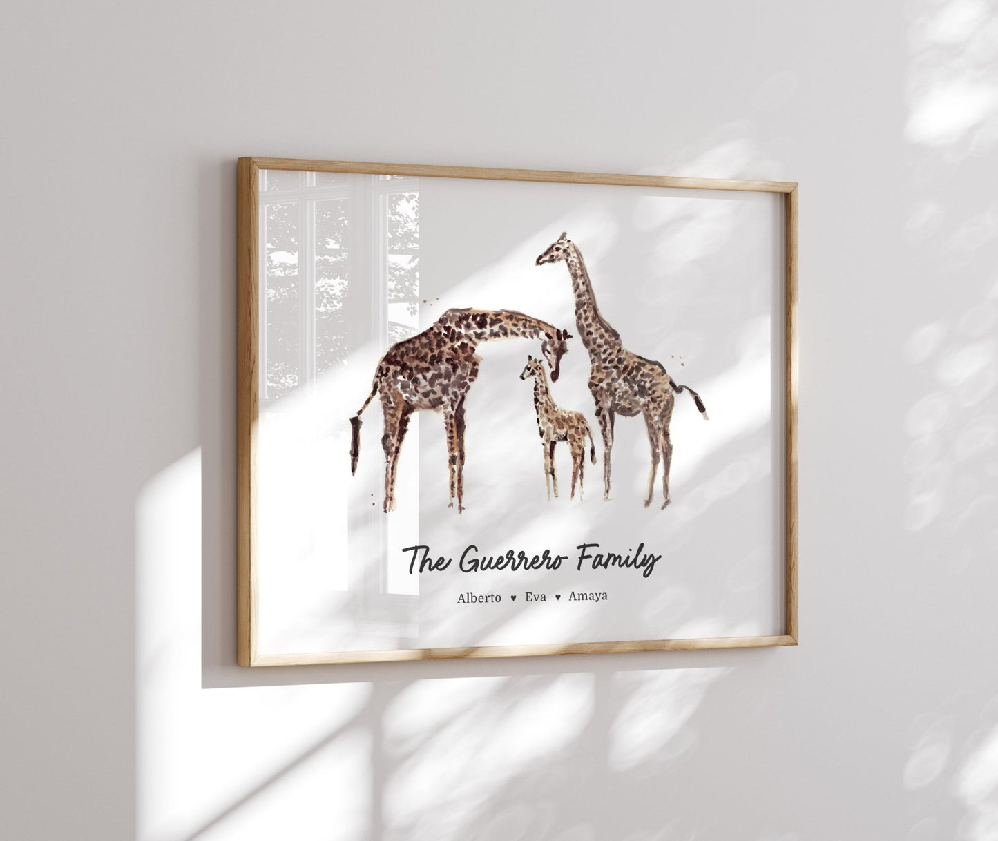 Giraffe Family Personalized Watercolor Art Print - Art Prints - Moon Rock Prints