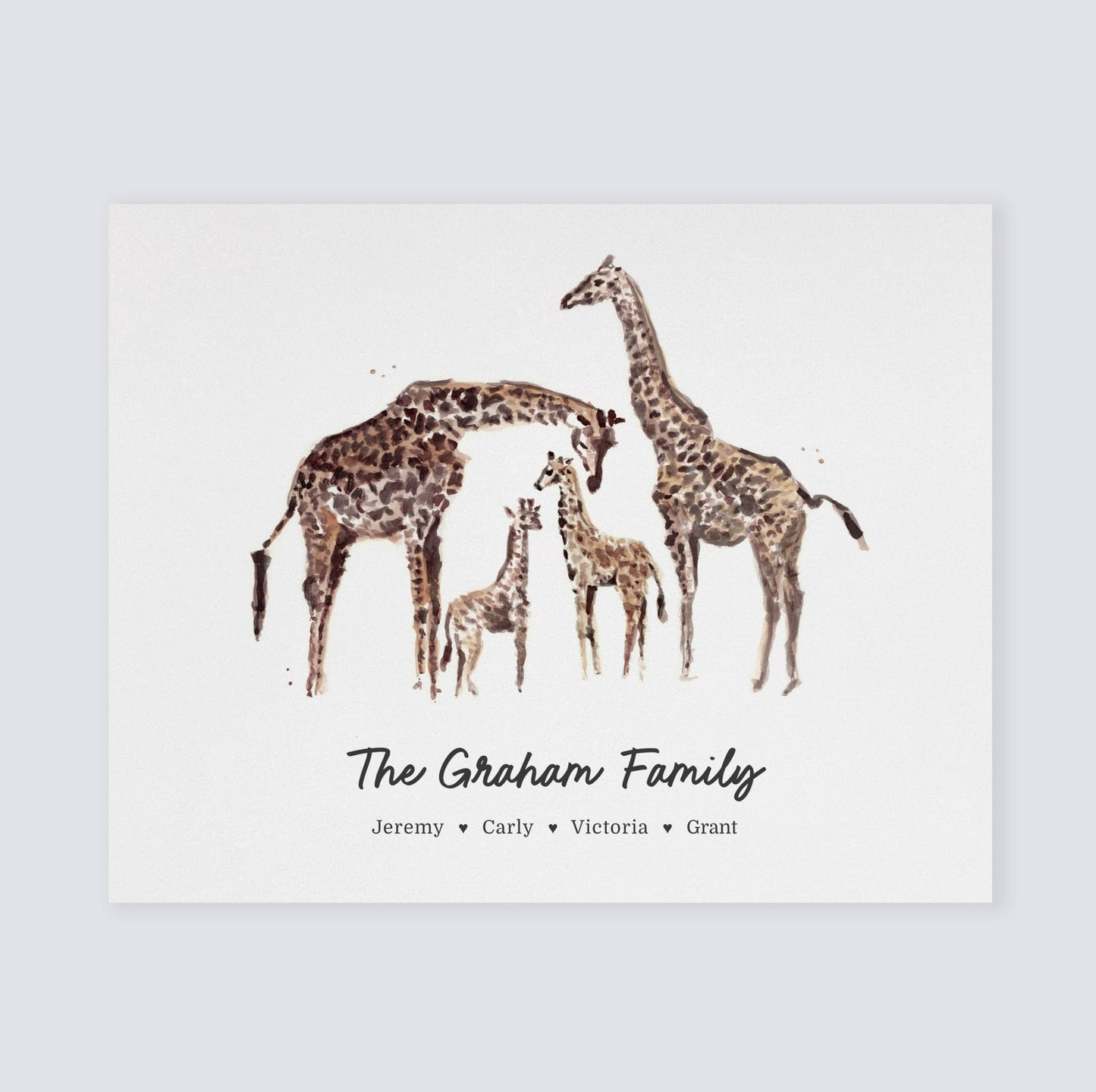 Giraffe Family Personalized Watercolor Art Print - Art Prints - Moon Rock Prints