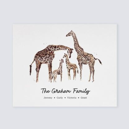 Giraffe Family Personalized Watercolor Art Print - Art Prints - Moon Rock Prints