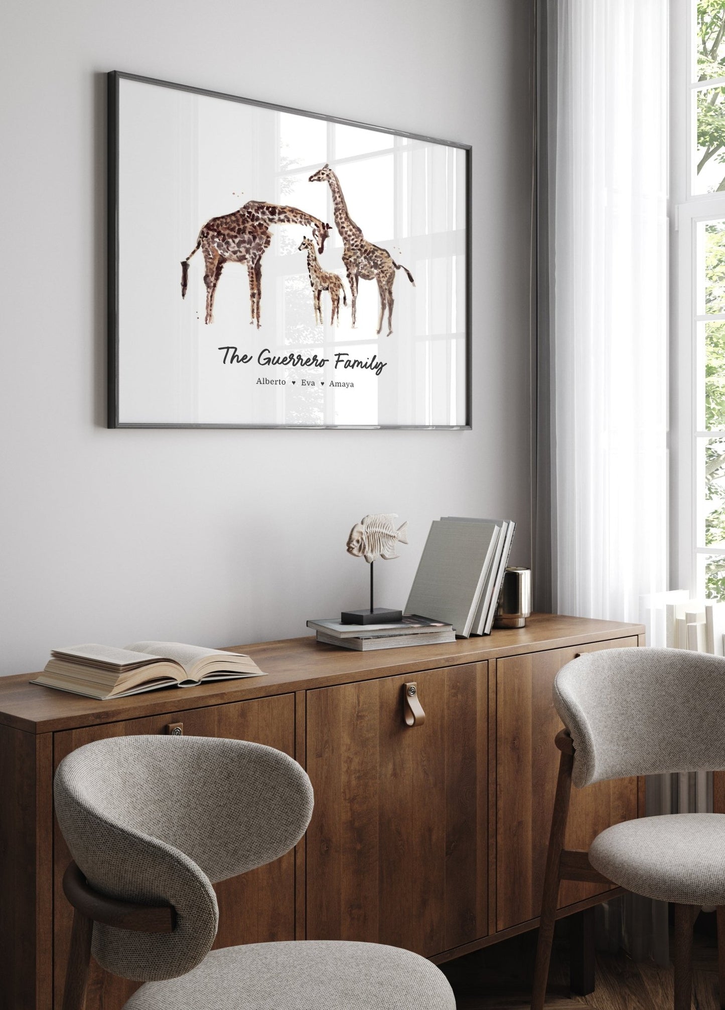 Giraffe Family Personalized Watercolor Art Print - Art Prints - Moon Rock Prints