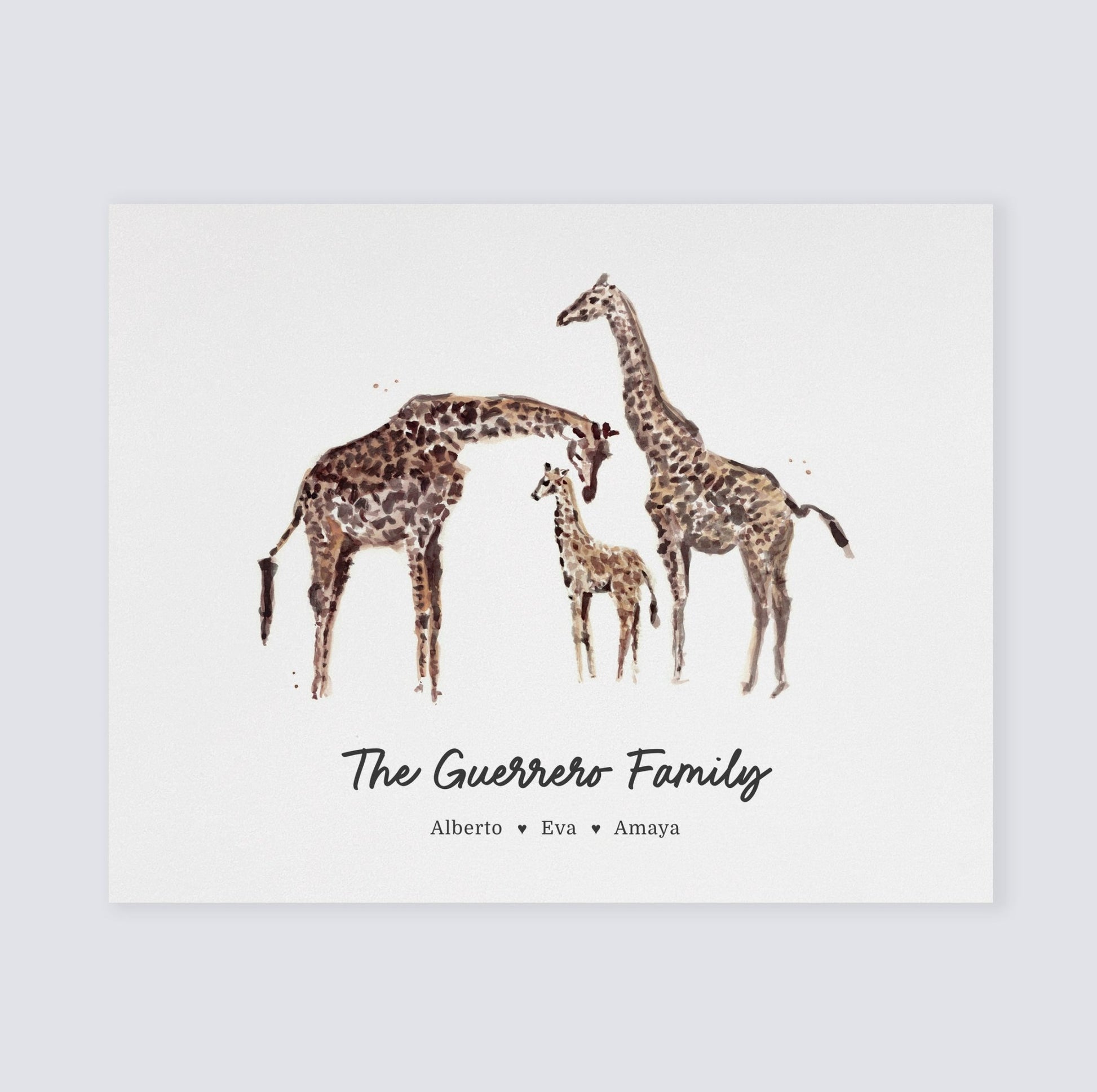 Giraffe Family Personalized Watercolor Art Print - Art Prints - Moon Rock Prints