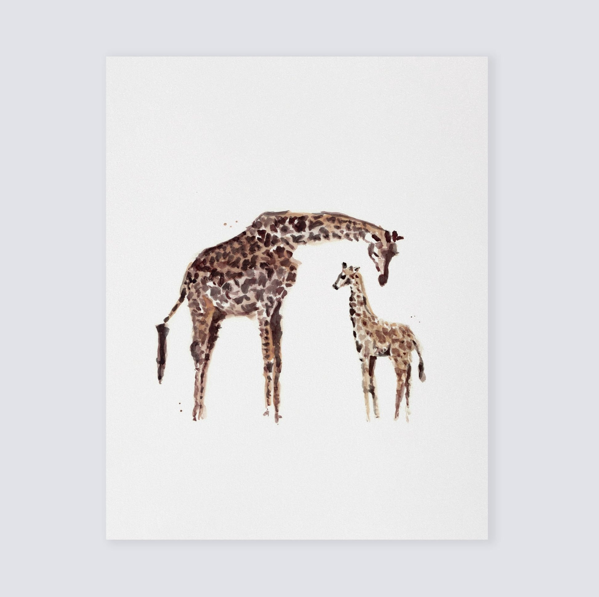 Giraffe with Baby Giraffe Safari Animal Watercolor Art Print - Art Prints - Moon Rock Prints