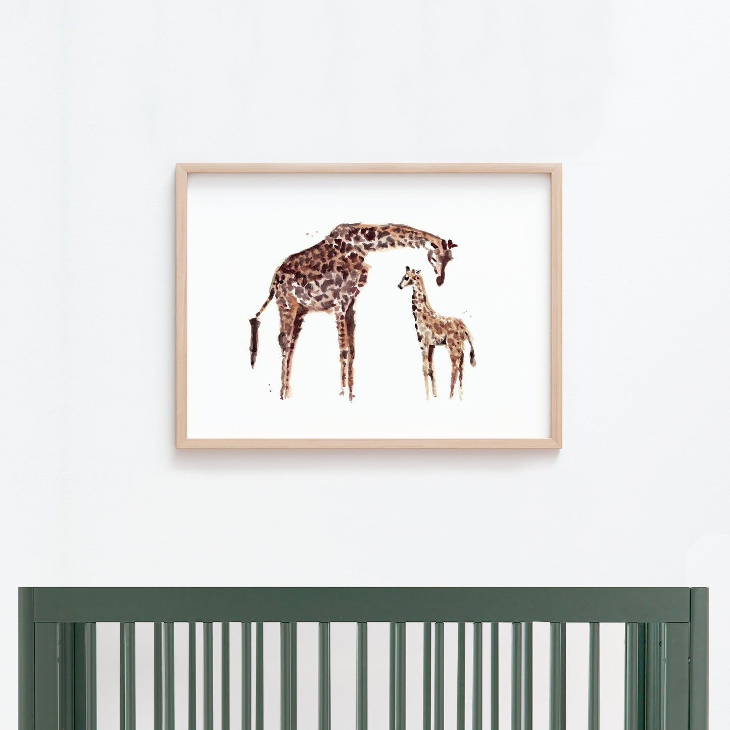 Giraffe with Baby Giraffe Safari Animal Watercolor Art Print - Art Prints - Moon Rock Prints