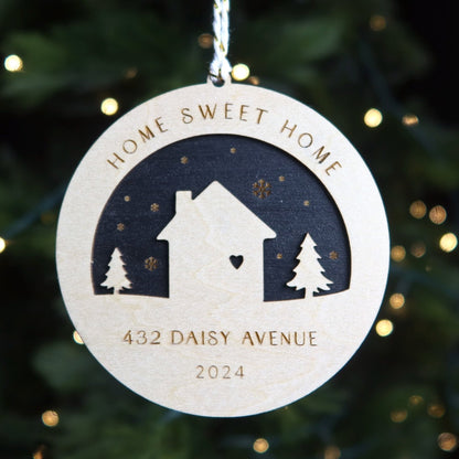 Home Sweet Home Personalized Address Ornament - Holiday Ornaments - Moon Rock Prints