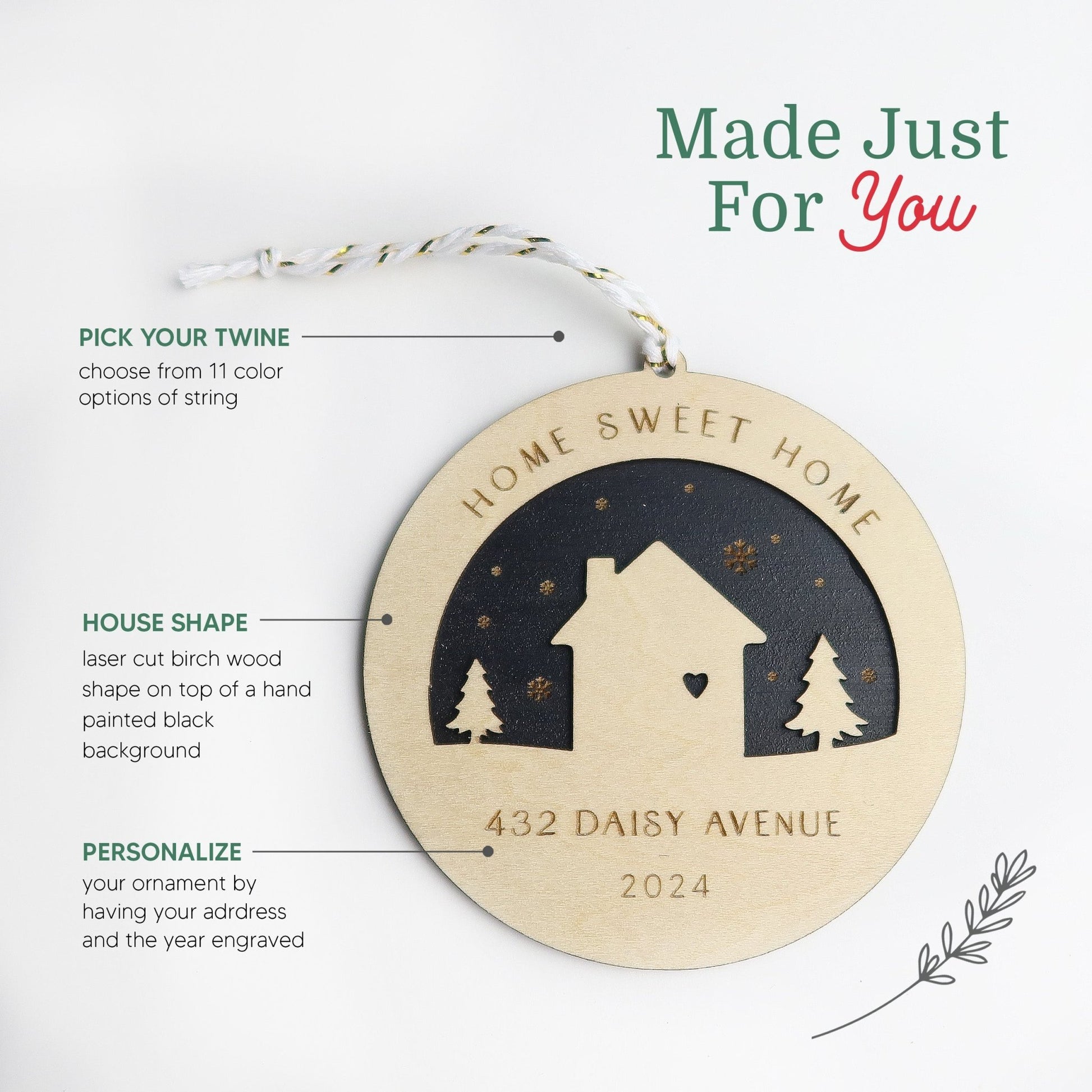 Home Sweet Home Personalized Address Ornament - Holiday Ornaments - Moon Rock Prints