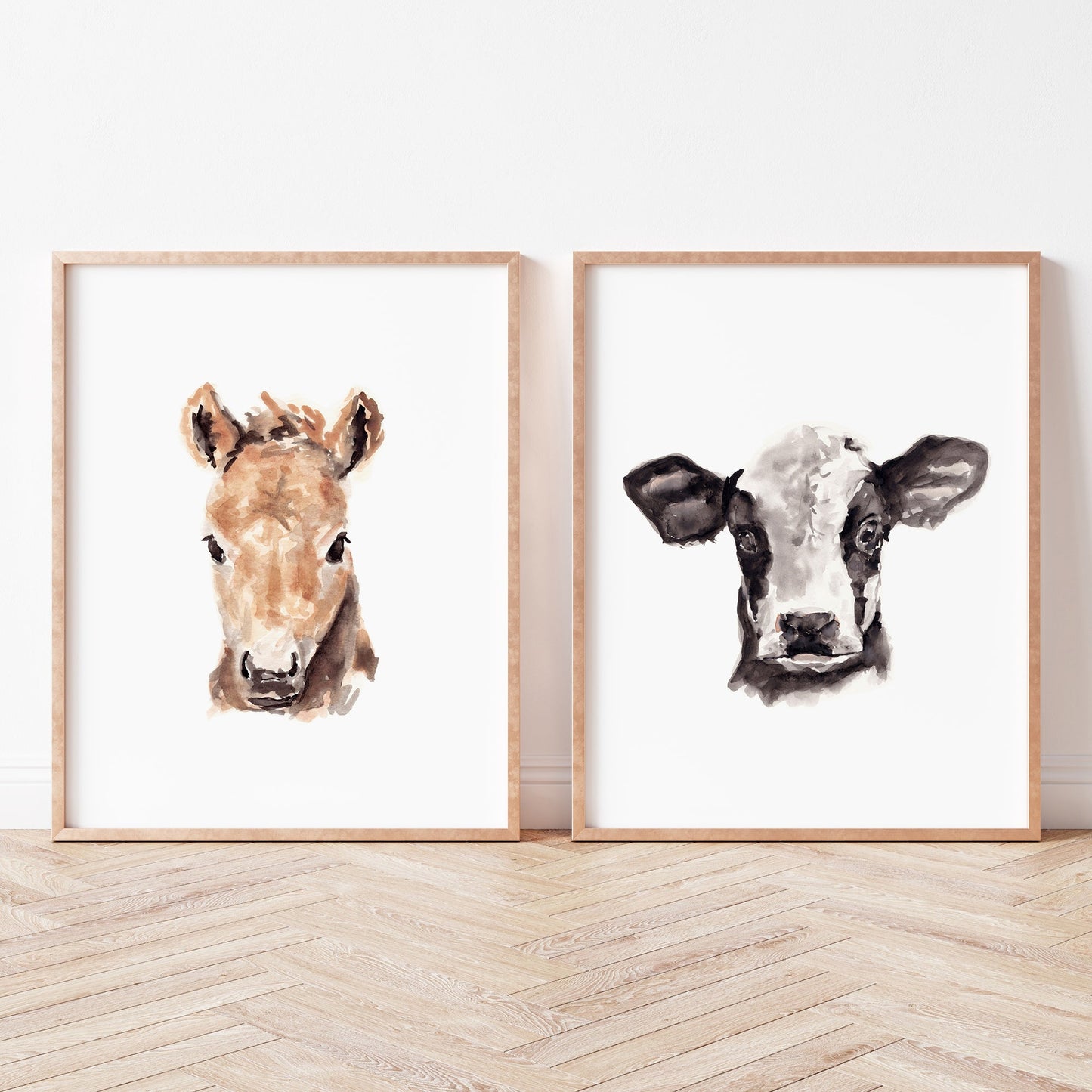 Horse and Cow Farm Animal Watercolor Art Print Set of 2 - Art Prints - Moon Rock Prints