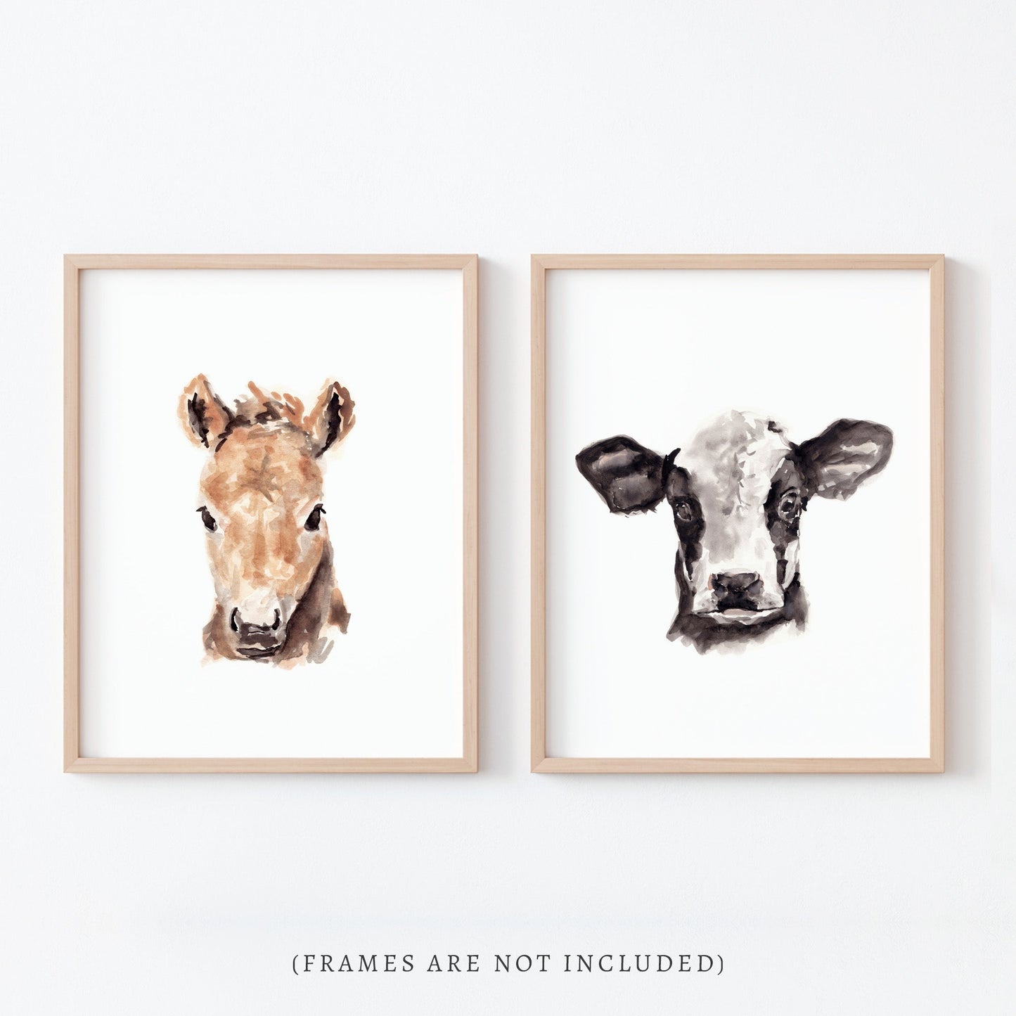 Horse and Cow Farm Animal Watercolor Art Print Set of 2 - Art Prints - Moon Rock Prints