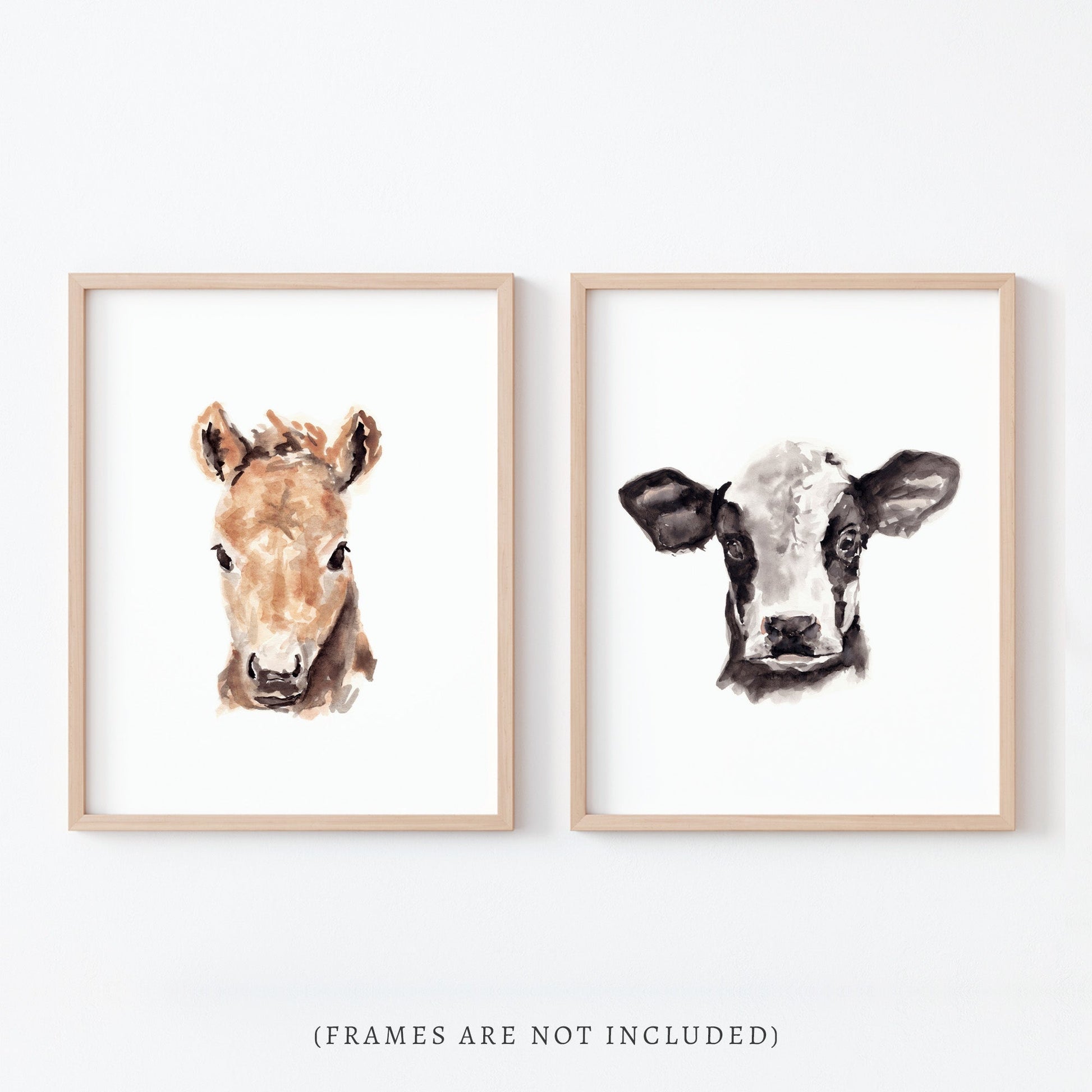 Horse and Cow Farm Animal Watercolor Art Print Set of 2 - Art Prints - Moon Rock Prints