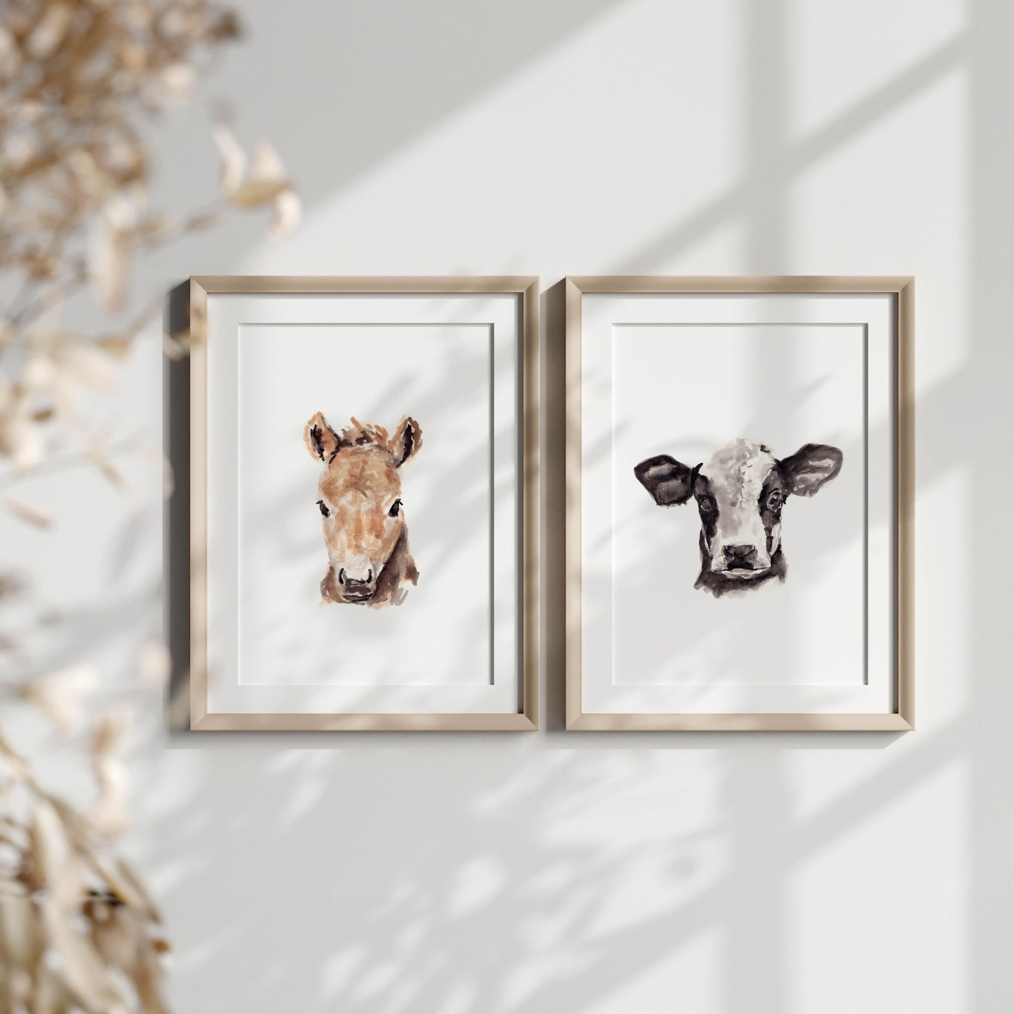 Horse and Cow Farm Animal Watercolor Art Print Set of 2 - Art Prints - Moon Rock Prints