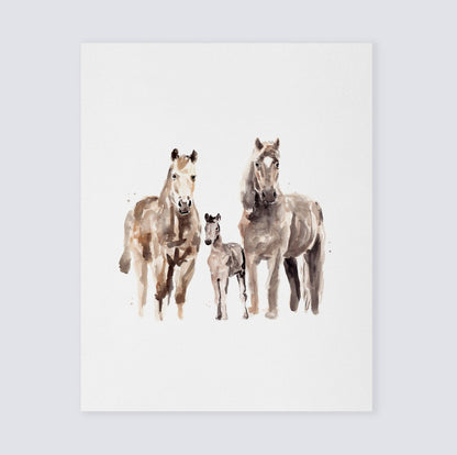 Horse Family of 3 Farm Animal Watercolor Art Print - Art Prints - Moon Rock Prints