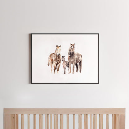 Horse Family of 3 Farm Animal Watercolor Art Print - Art Prints - Moon Rock Prints