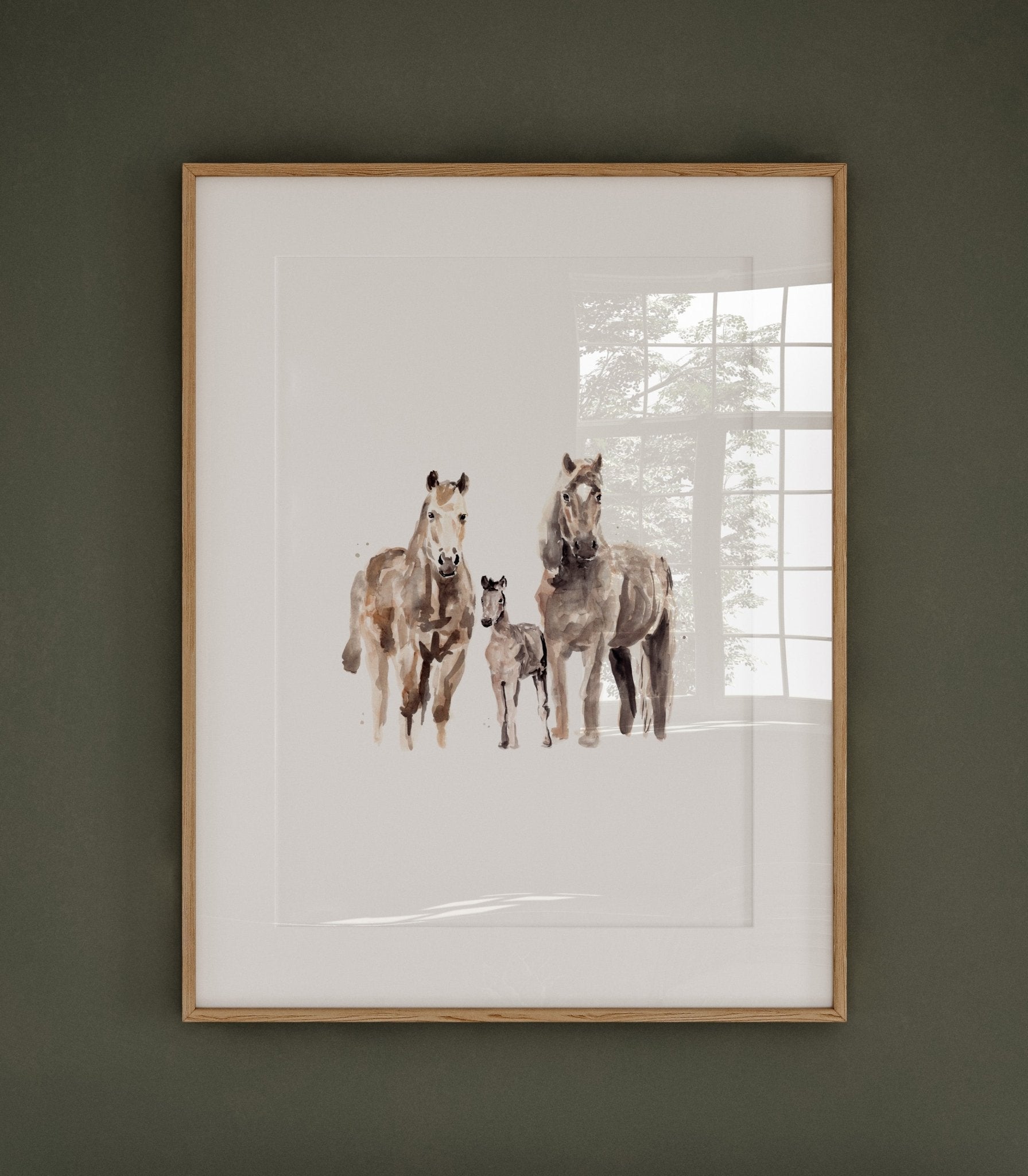 Horse Family of 3 Farm Animal Watercolor Art Print - Art Prints - Moon Rock Prints