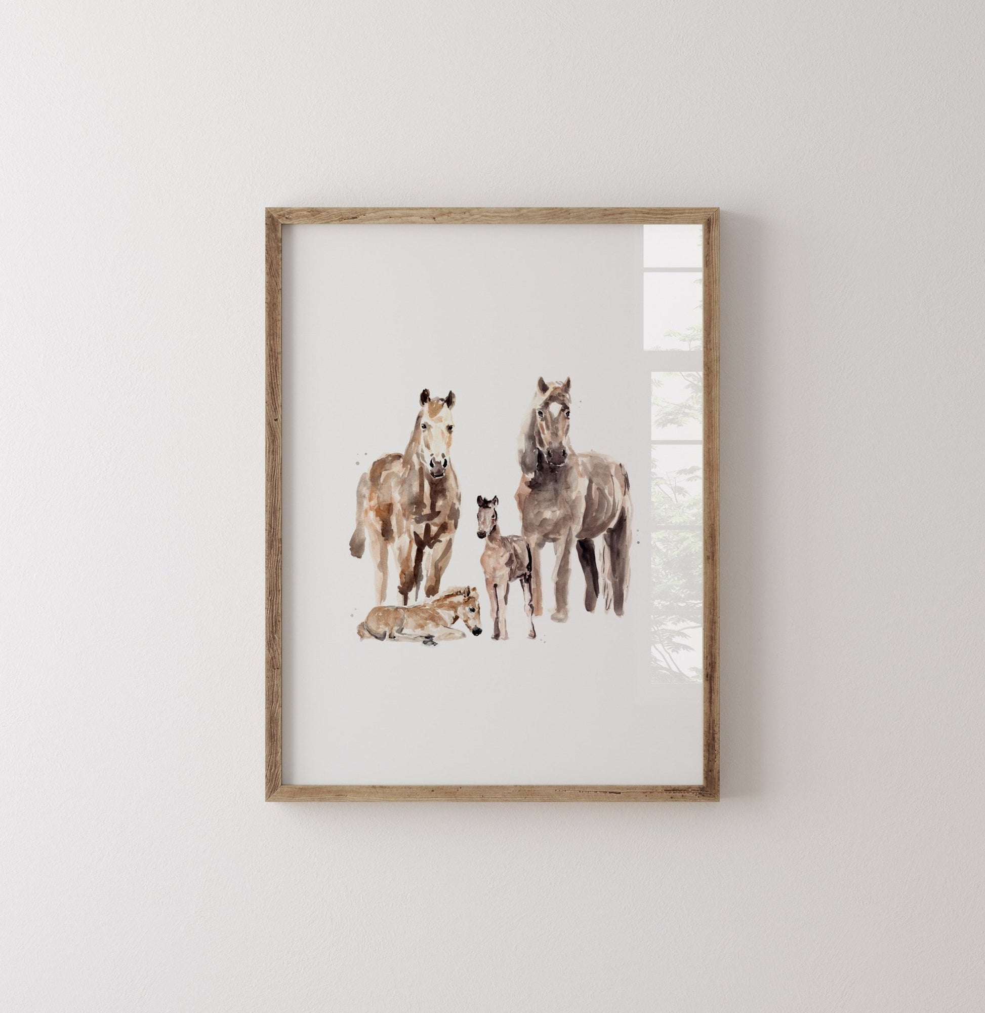 Horse Family of 4 Farm Animal Watercolor Art Print - Art Prints - Moon Rock Prints