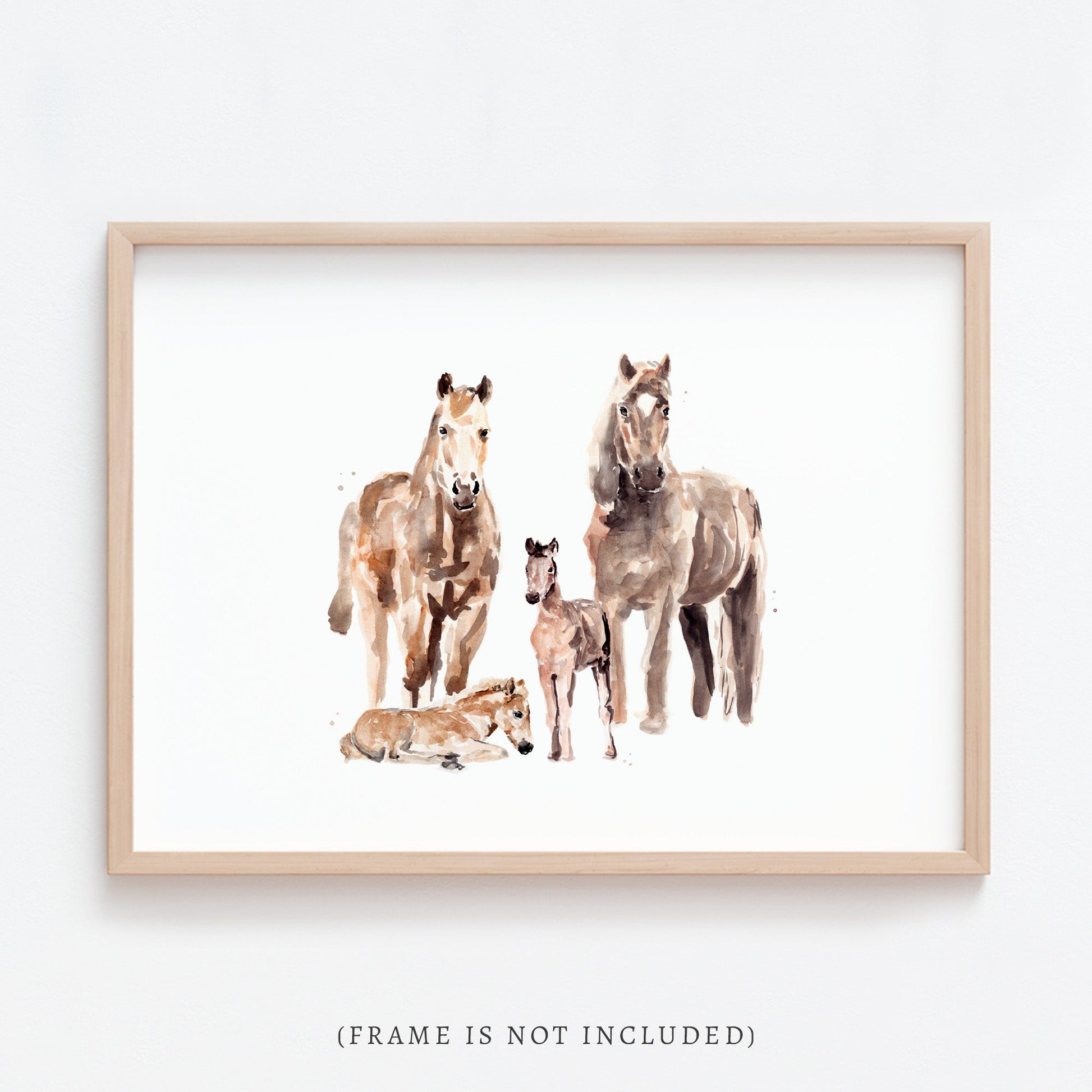 Horse Family of 4 Farm Animal Watercolor Art Print - Art Prints - Moon Rock Prints