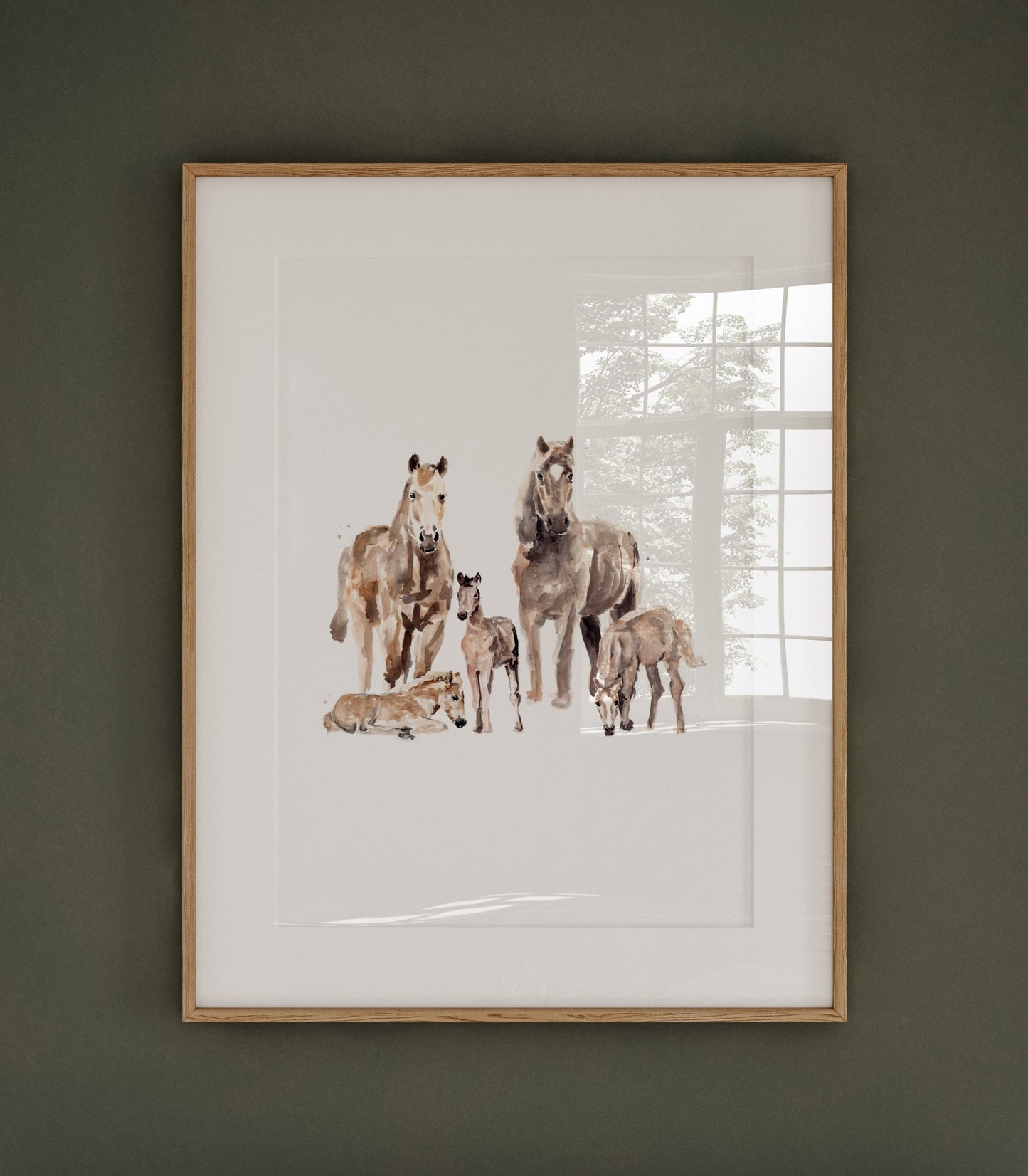 Horse Family of 5 Farm Animal Watercolor Art Print - Art Prints - Moon Rock Prints