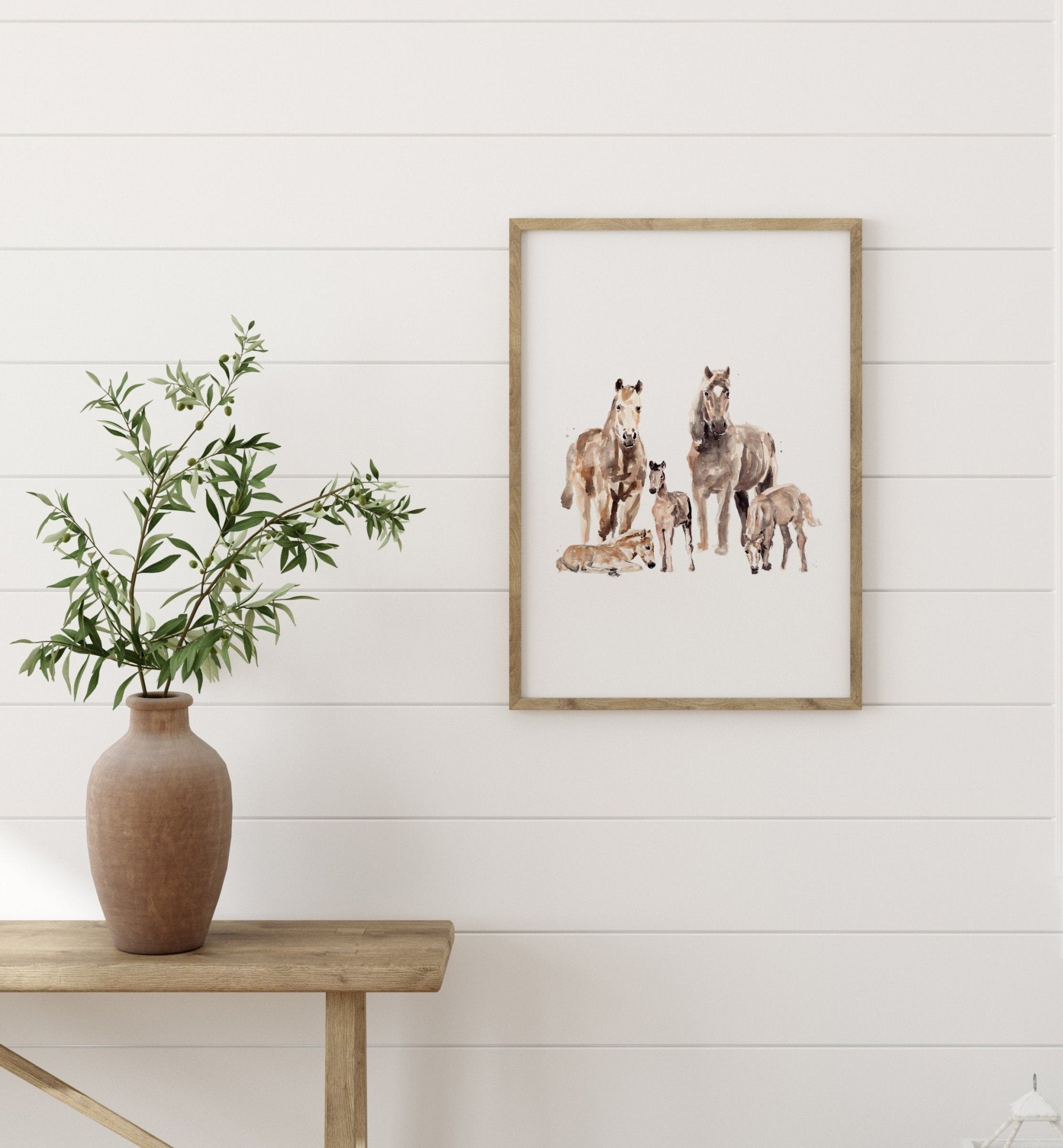 Horse Family of 5 Farm Animal Watercolor Art Print - Art Prints - Moon Rock Prints