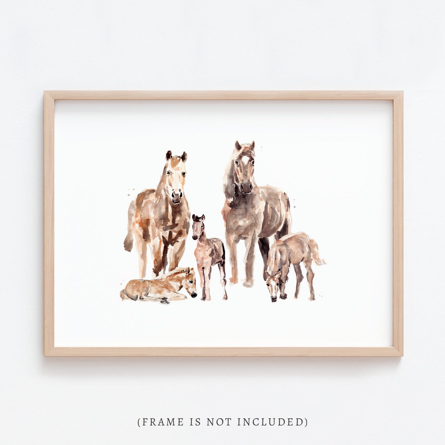 Horse Family of 5 Farm Animal Watercolor Art Print - Art Prints - Moon Rock Prints