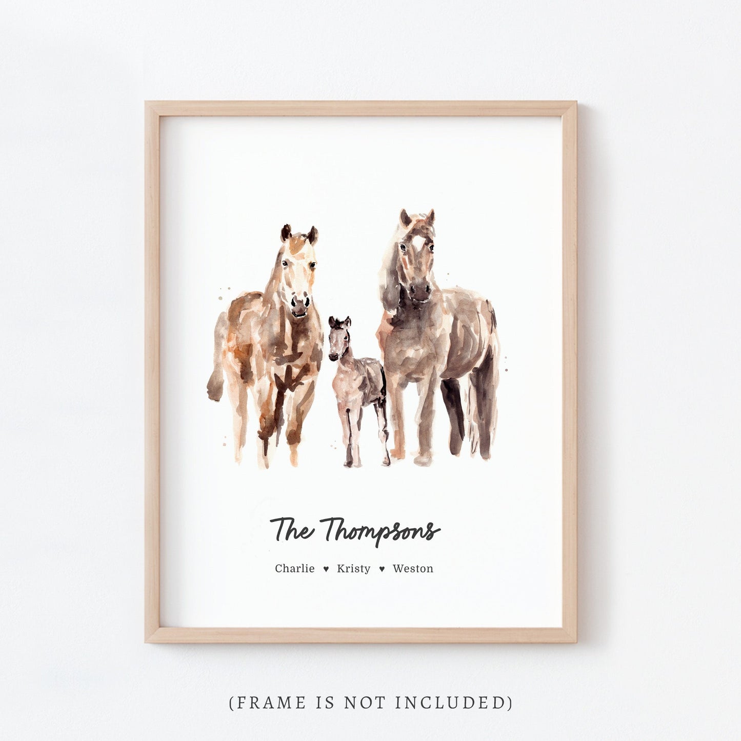 Horse Family Personalized Watercolor Art Print - Art Prints - Moon Rock Prints