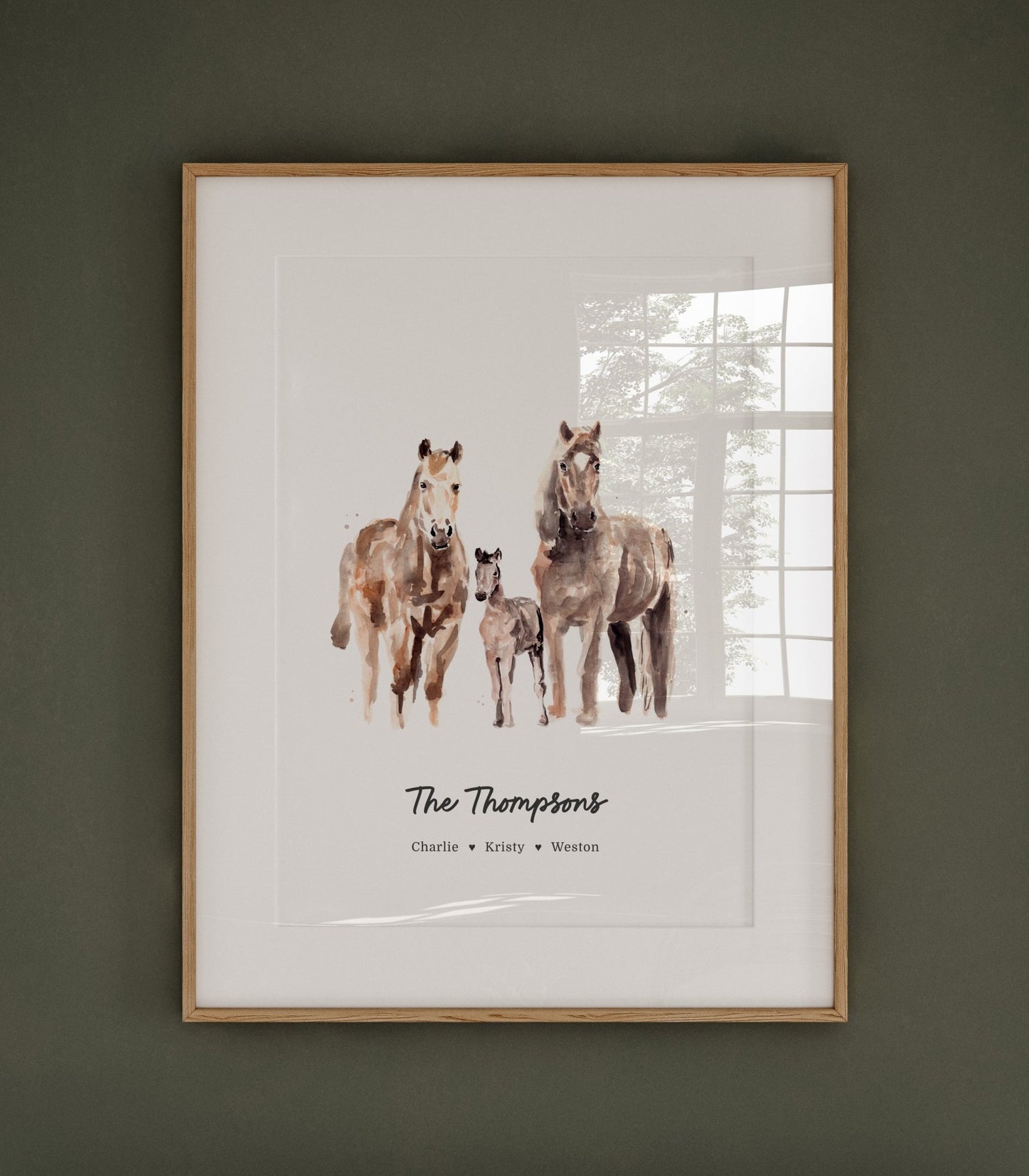 Horse Family Personalized Watercolor Art Print - Art Prints - Moon Rock Prints