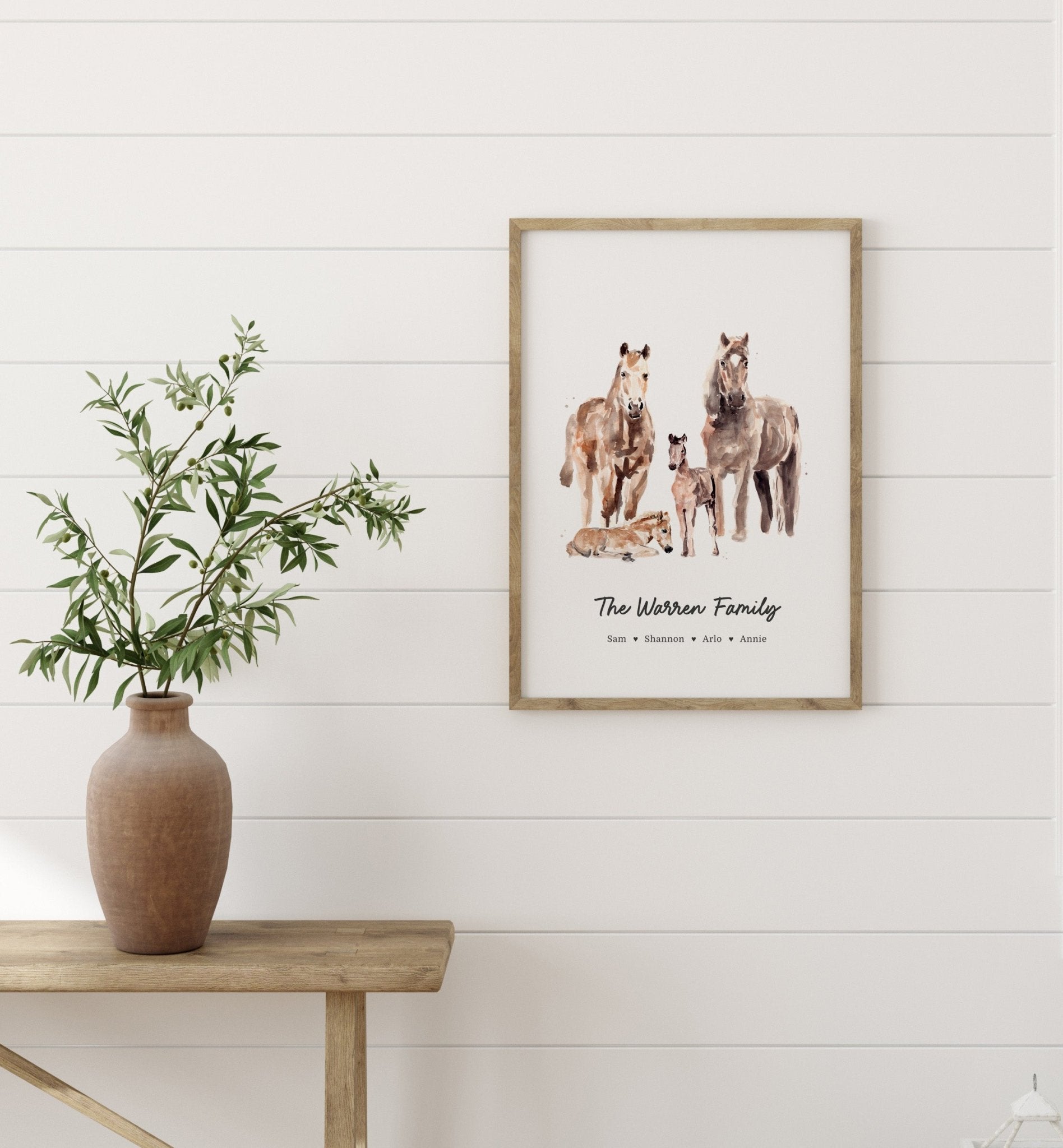 Horse Family Personalized Watercolor Art Print - Art Prints - Moon Rock Prints