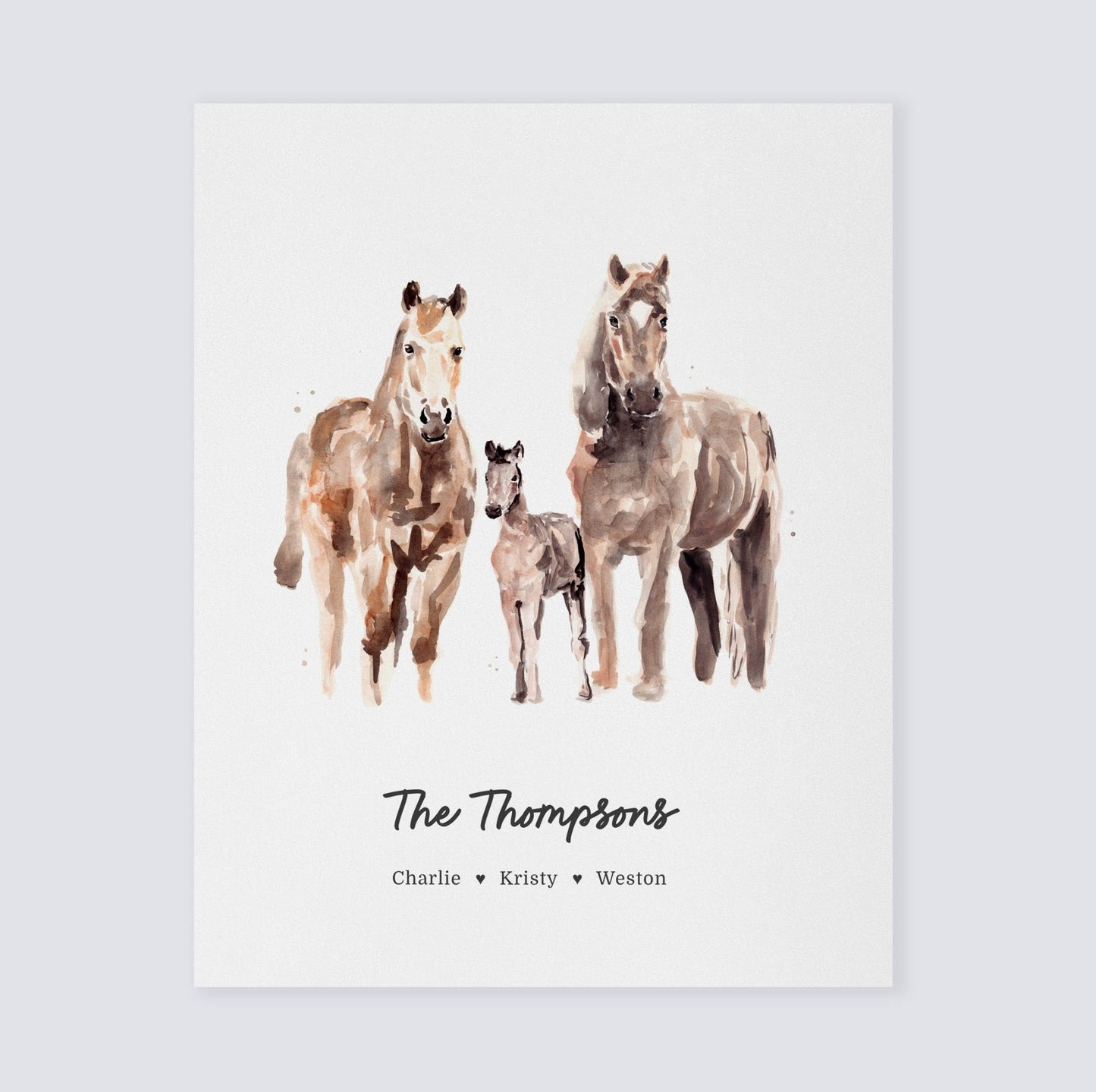 Horse Family Personalized Watercolor Art Print - Art Prints - Moon Rock Prints