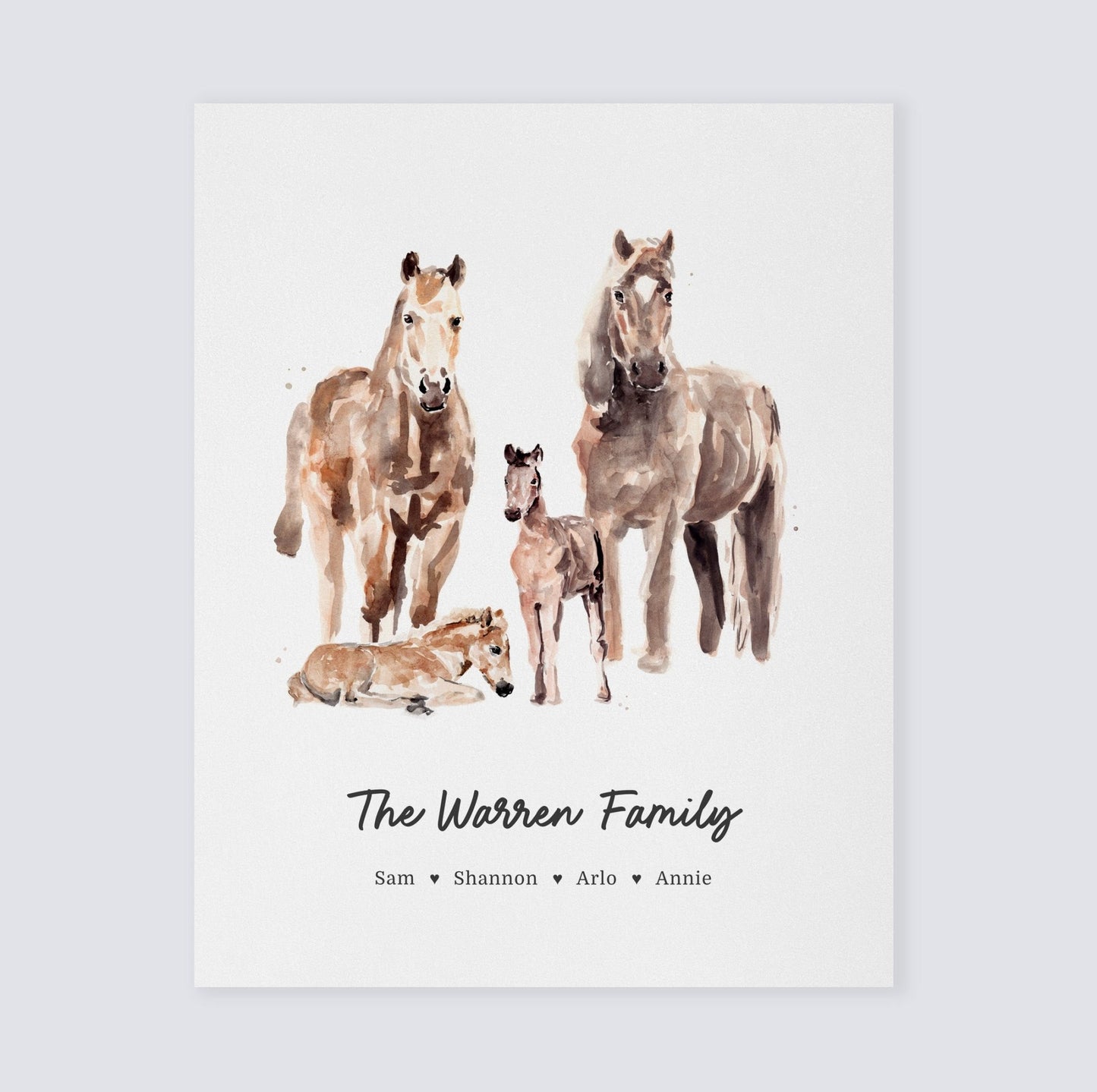 Horse Family Personalized Watercolor Art Print - Art Prints - Moon Rock Prints