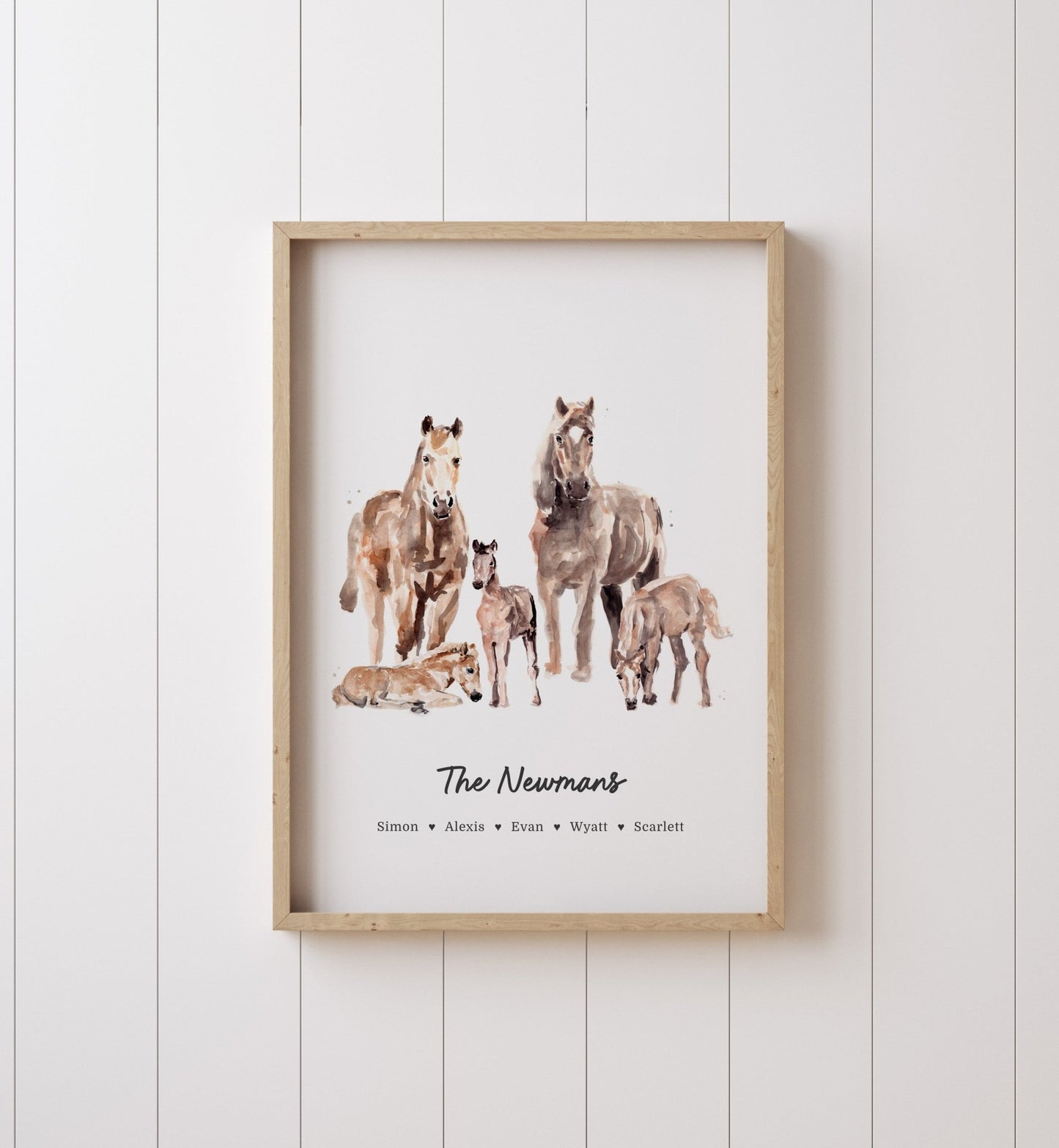 Horse Family Personalized Watercolor Art Print - Art Prints - Moon Rock Prints