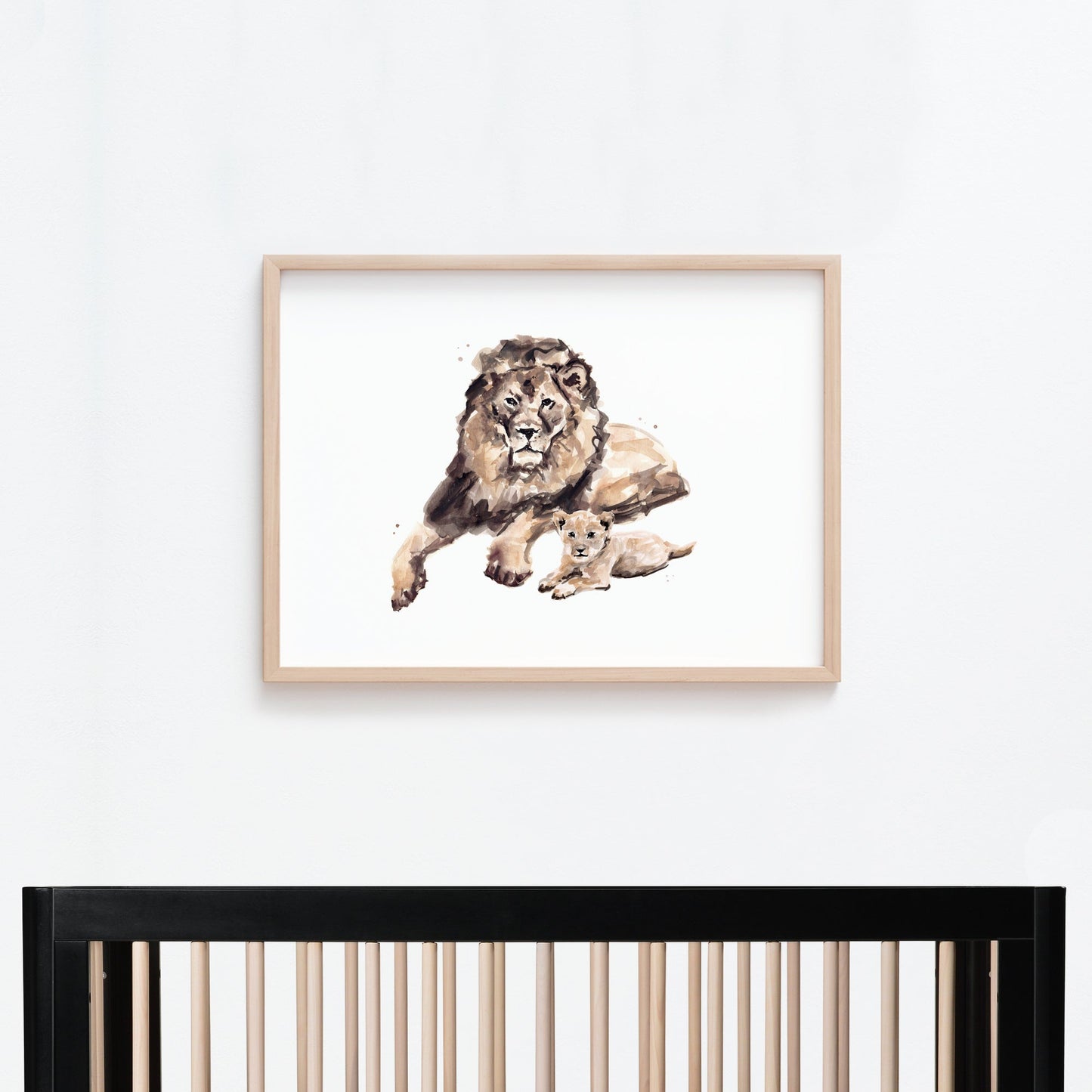 Lion Dad and Baby Lion Jungle Animal Watercolor Art Print - Art Prints - Moon Rock Prints