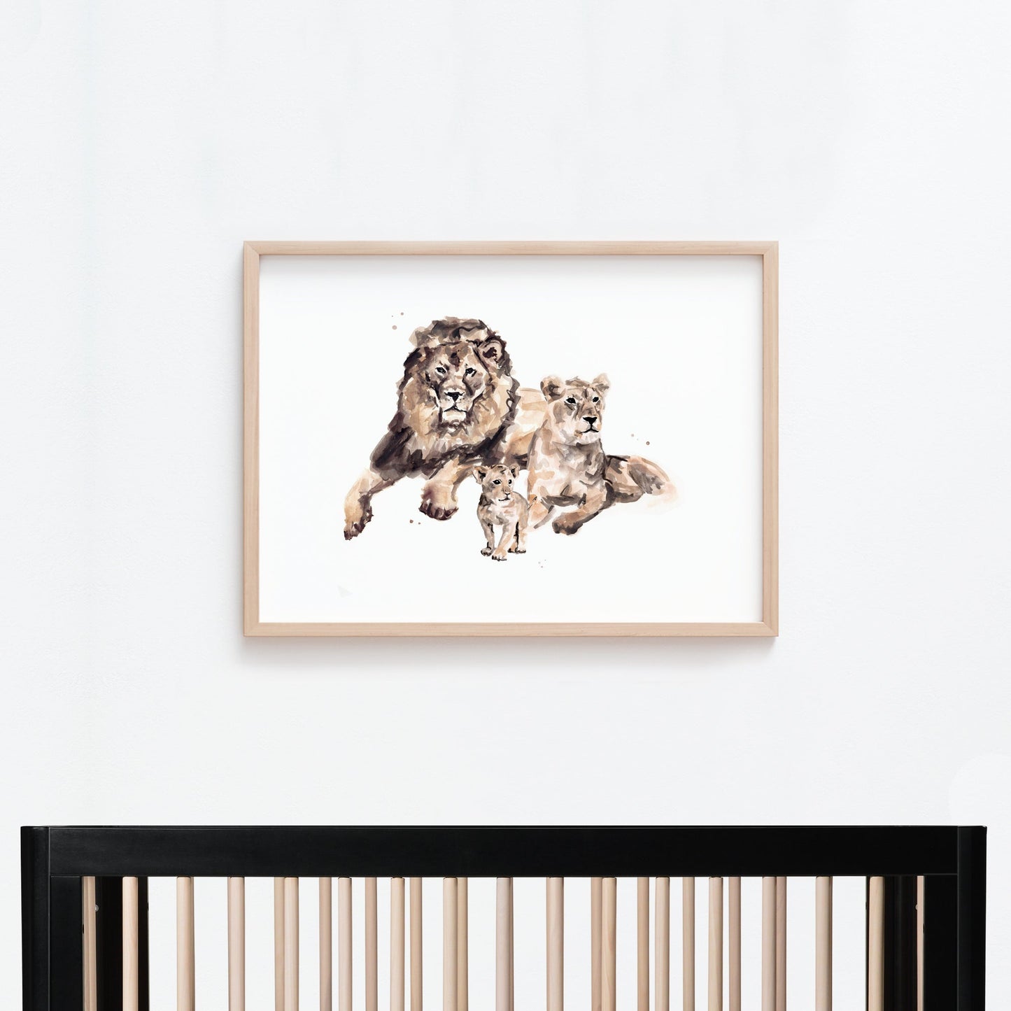 Lion Family of 3 Safari Animal Watercolor Art Print - Art Prints - Moon Rock Prints