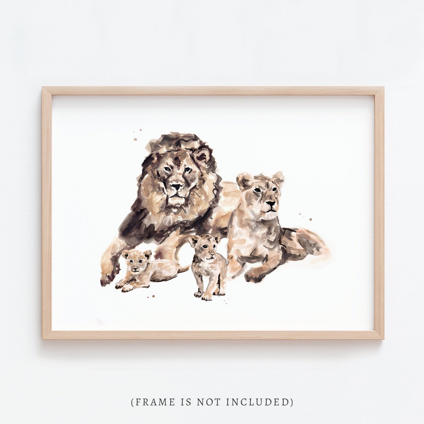 Lion Family of 4 Safari Animal Watercolor Art Print - Art Prints - Moon Rock Prints