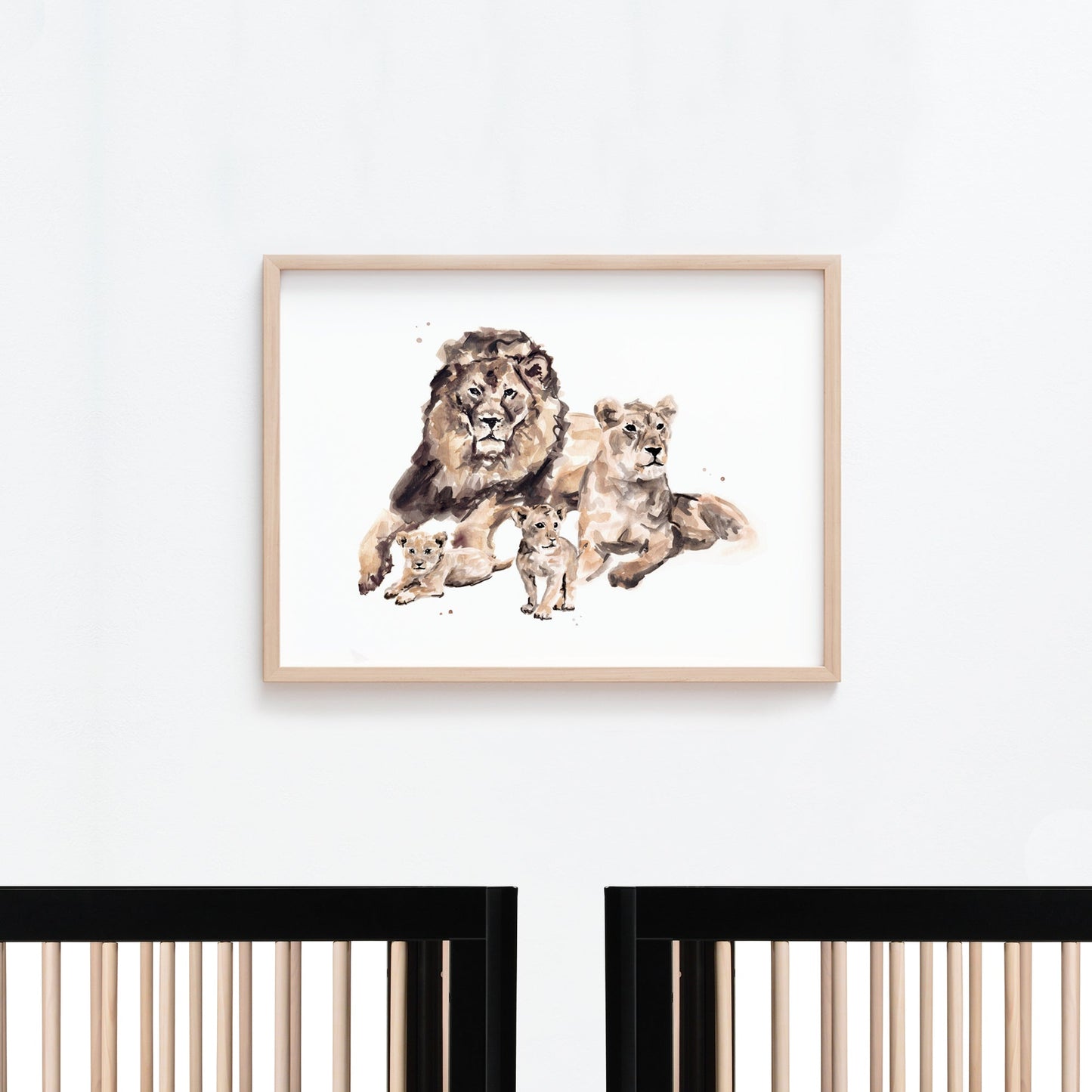 Lion Family of 4 Safari Animal Watercolor Art Print - Art Prints - Moon Rock Prints