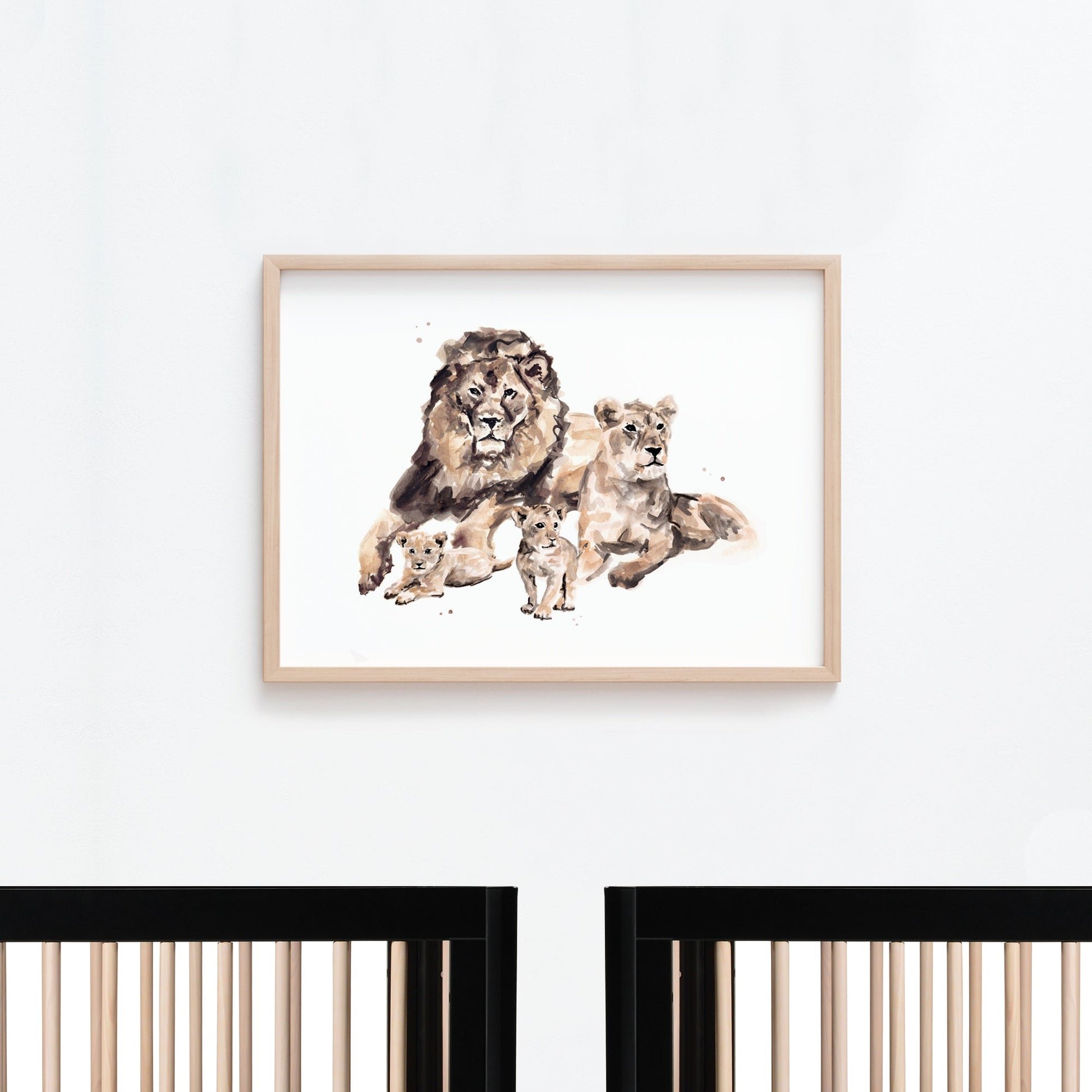 Lion Family of 4 Safari Animal Watercolor Art Print - Art Prints - Moon Rock Prints