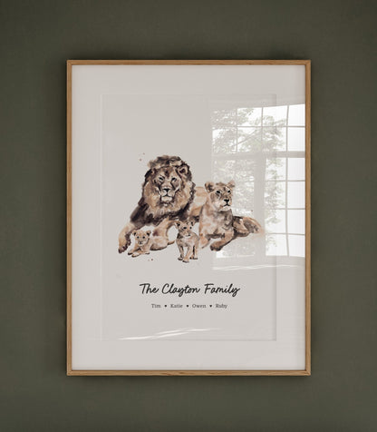 Lion Family Personalized Watercolor Art Print - Art Prints - Moon Rock Prints