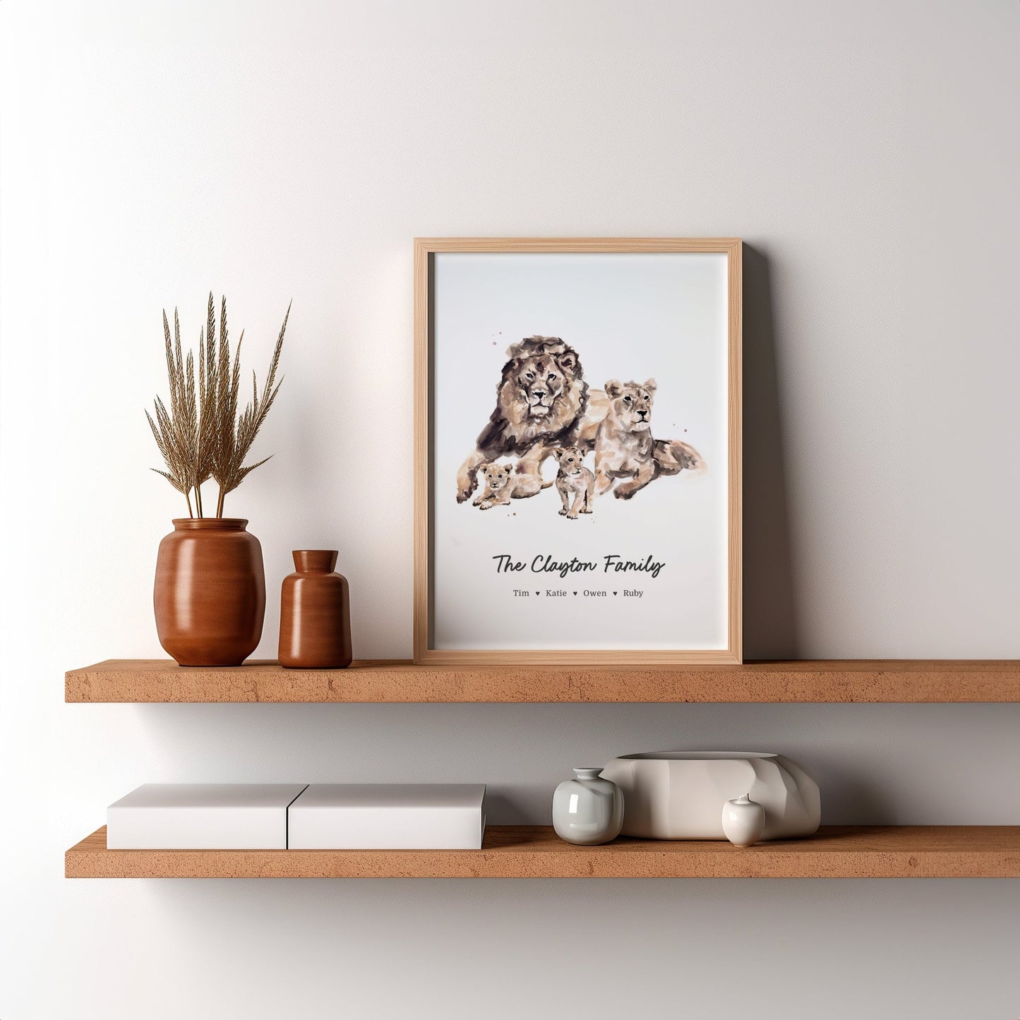 Lion Family Personalized Watercolor Art Print - Art Prints - Moon Rock Prints