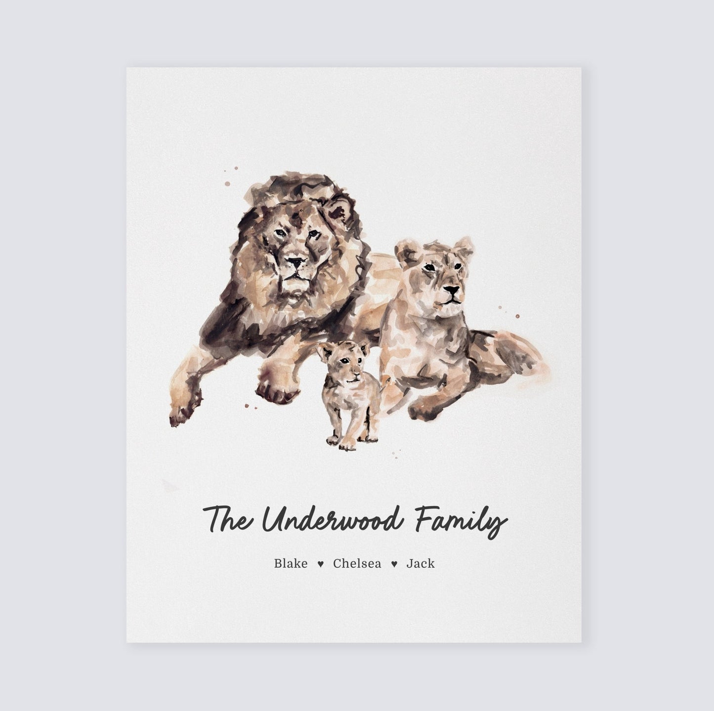 Lion Family Personalized Watercolor Art Print - Art Prints - Moon Rock Prints