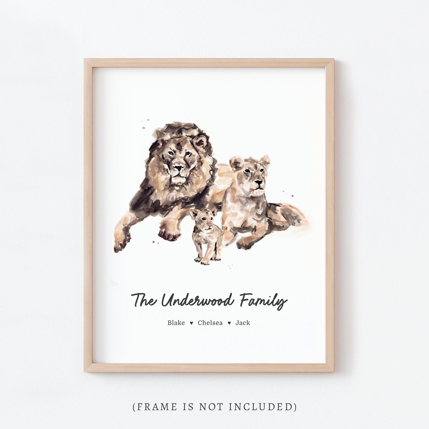 Lion Family Personalized Watercolor Art Print - Art Prints - Moon Rock Prints