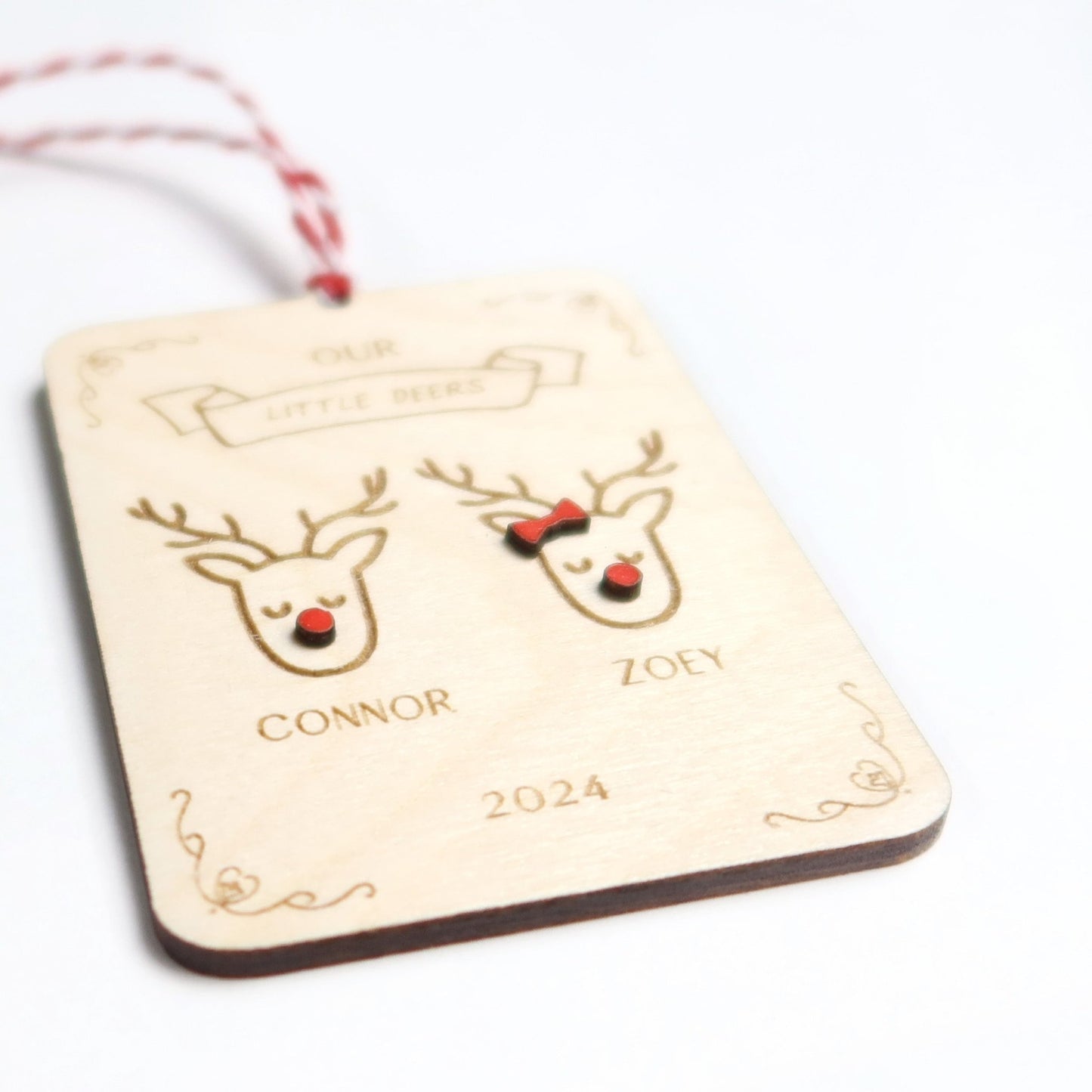 Little Deers with Names Personalized Reindeer Ornament - Holiday Ornaments - Moon Rock Prints