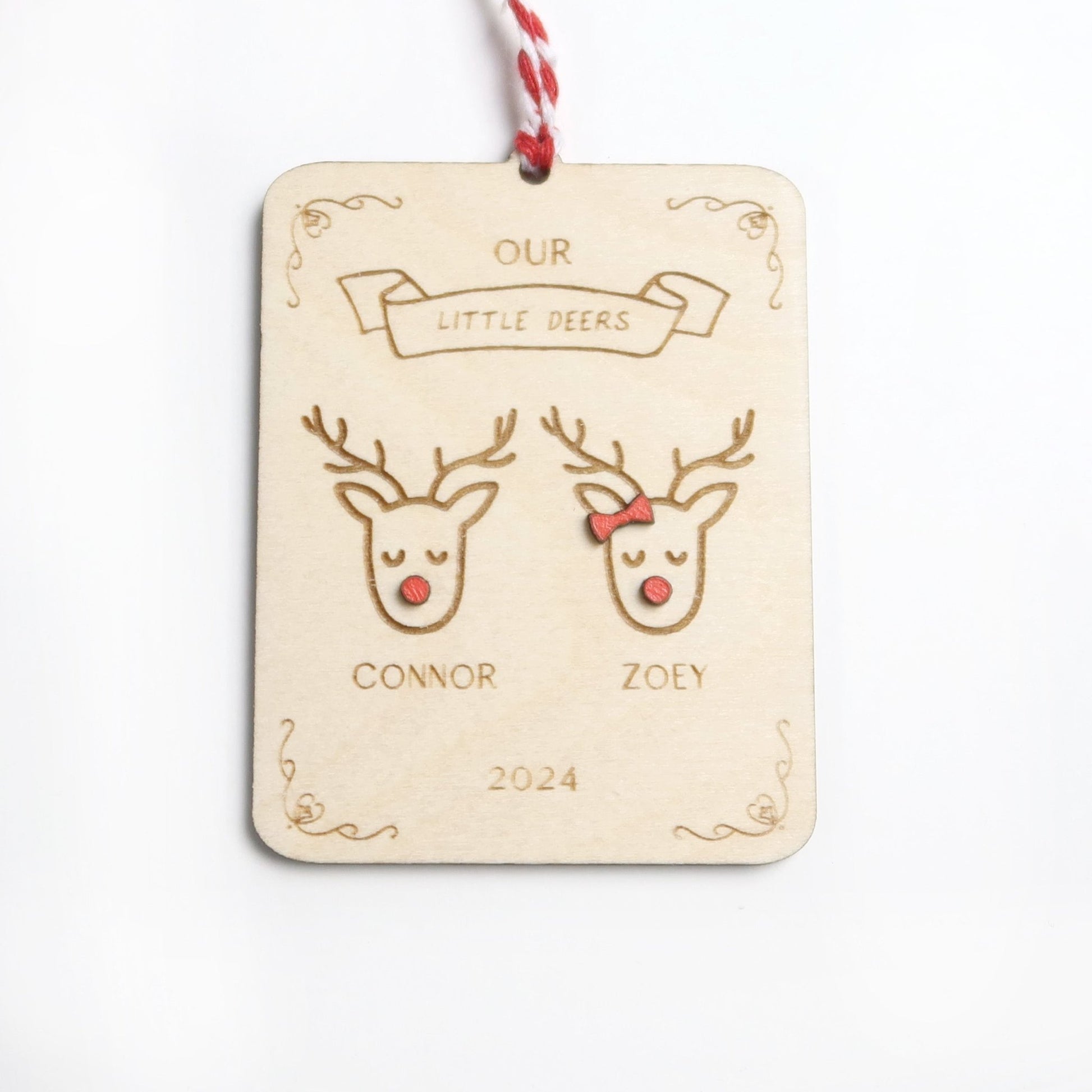 Little Deers with Names Personalized Reindeer Ornament - Holiday Ornaments - Moon Rock Prints