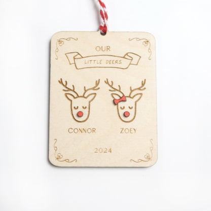 Little Deers with Names Personalized Reindeer Ornament - Holiday Ornaments - Moon Rock Prints