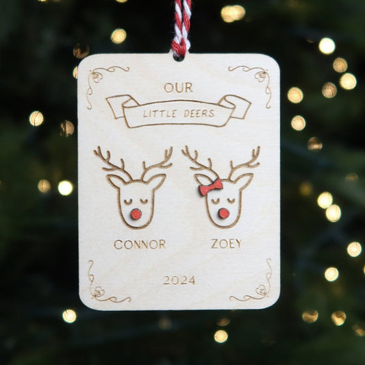 Little Deers with Names Personalized Reindeer Ornament - Holiday Ornaments - Moon Rock Prints