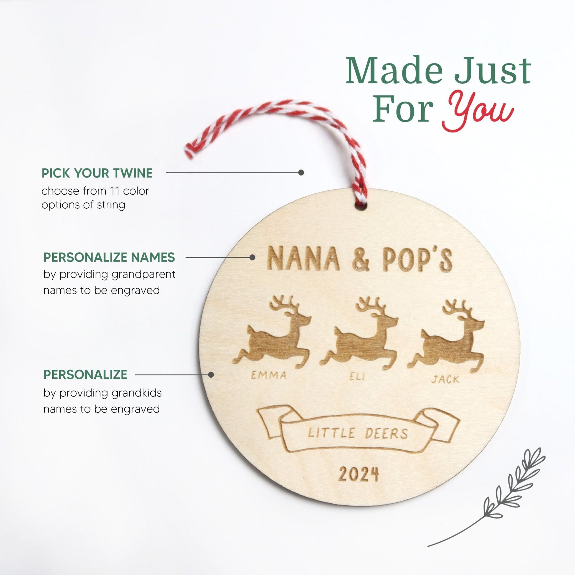 Little Reindeer Grandparents Christmas Ornament - Holiday Ornaments - Moon Rock Prints