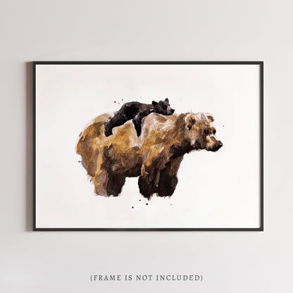 Mama Bear and Baby Bear Woodland Animal Watercolor Art Print - Art Prints - Moon Rock Prints