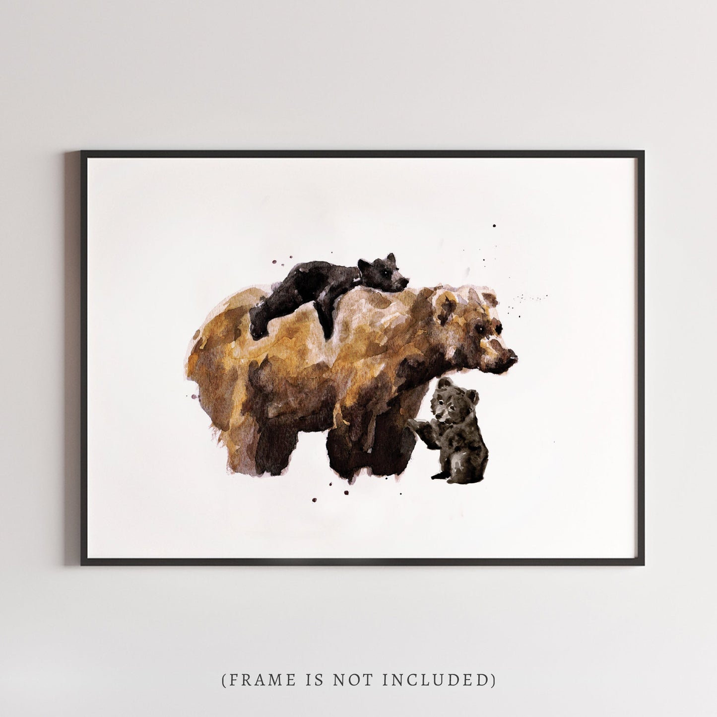 Mama Bear & Two Cubs Woodland Animal Watercolor Art Print - Art Prints - Moon Rock Prints