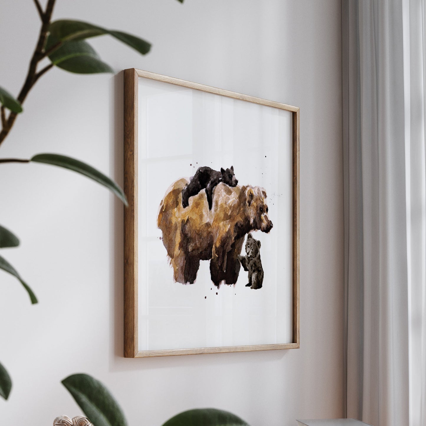 Mama Bear & Two Cubs Woodland Animal Watercolor Art Print - Art Prints - Moon Rock Prints