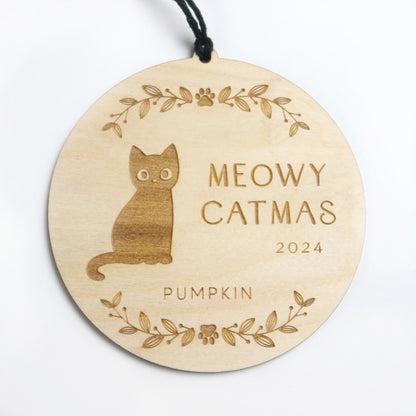 Meowy Catmas Personalized Cat Ornament - Holiday Ornaments - Moon Rock Prints